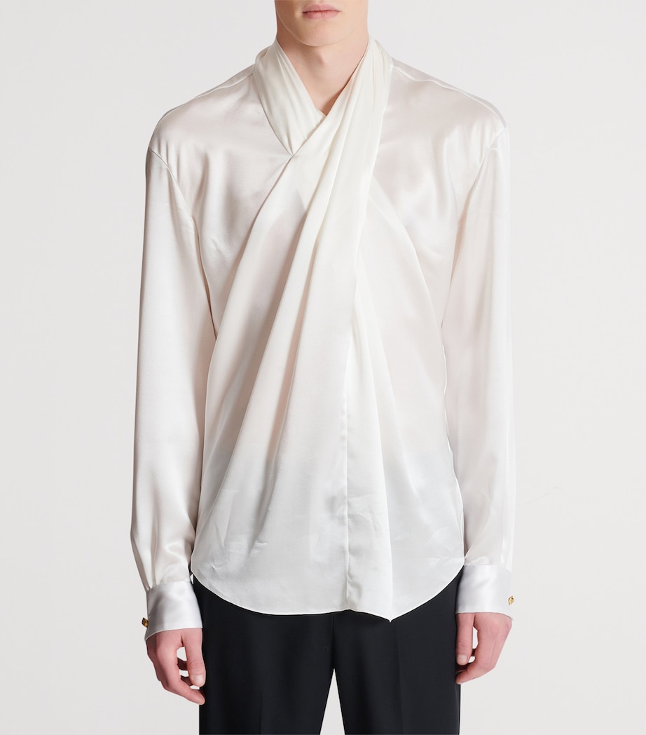 Silk Crossover-Neck Shirt 0FA BLANC Image 7