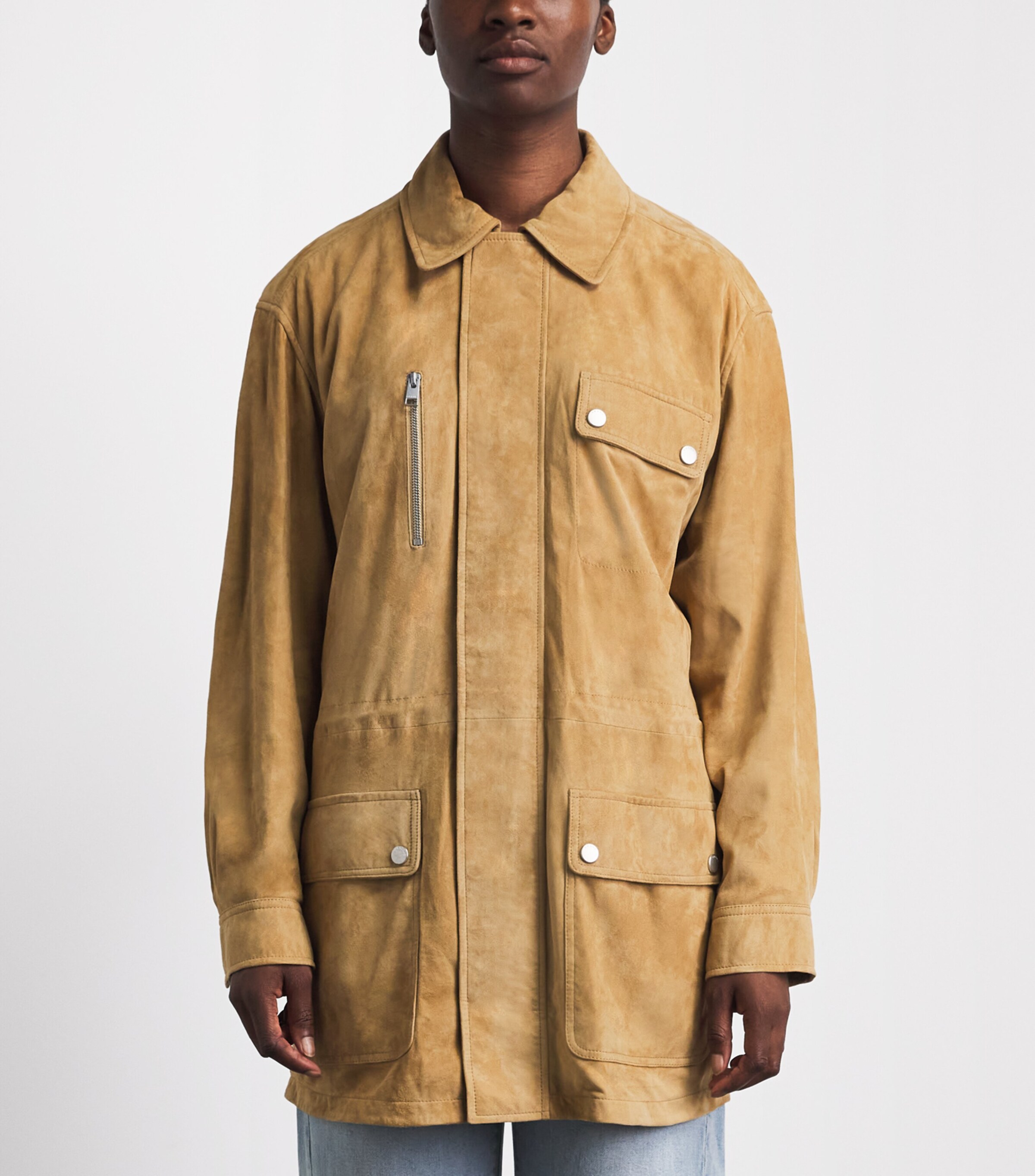 FRAME Womens Suede The Safari Jacket Fawn Image 4