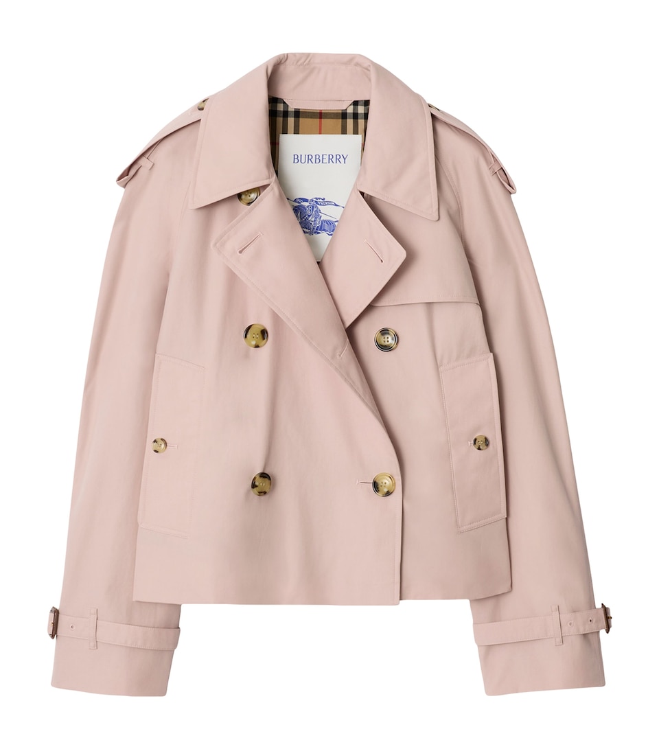 Burberry Cotton Cropped Mayfair Trench Jacket Pale Sugar Pink