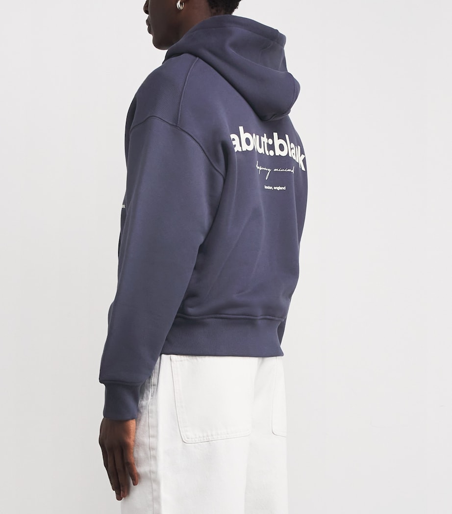 Cotton Logo Zip-Up Hoodie SMOKE BLUE/ECRU Image 4