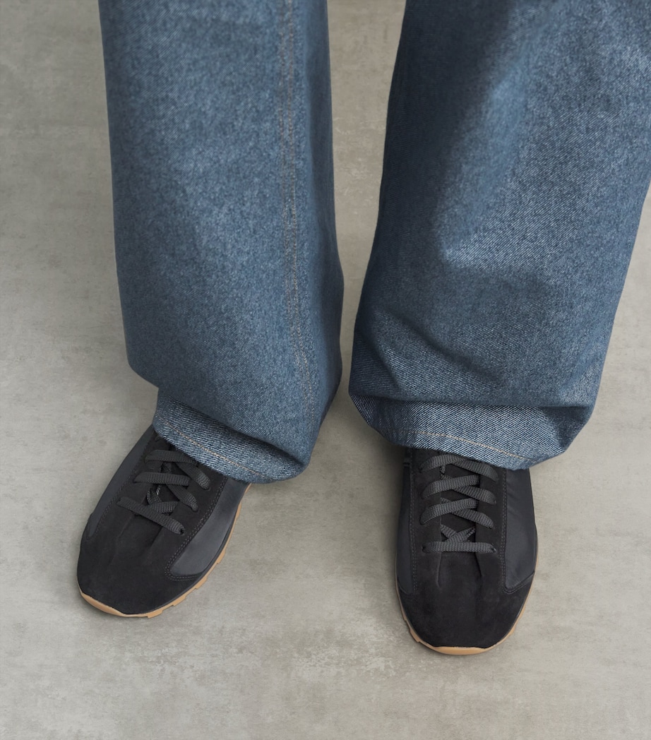 Leather-Trim Tennis Sneakers 990-BLACK Image 2