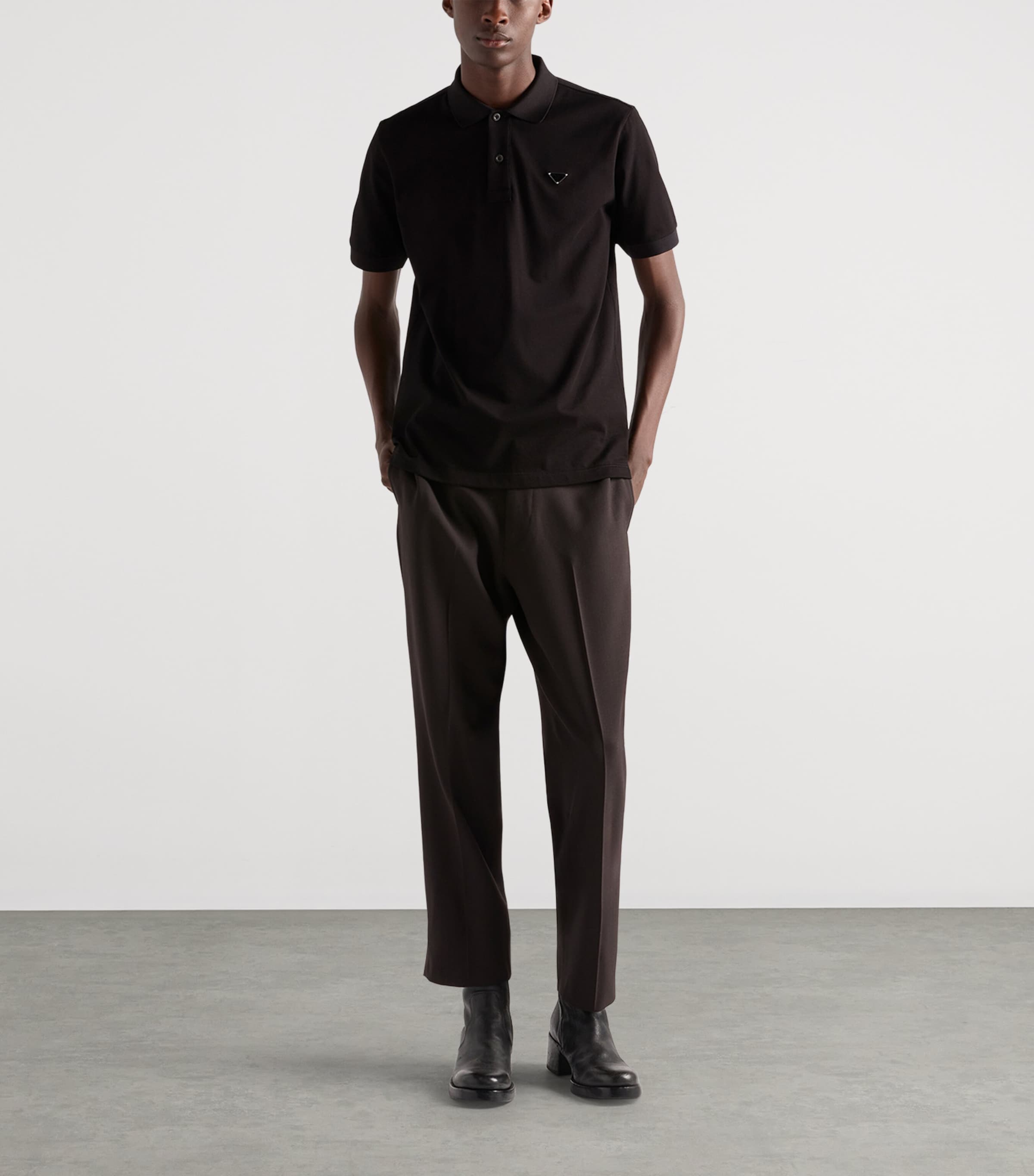 Prada Mens Cotton Piqué Slim Polo Shirt Black Image 2