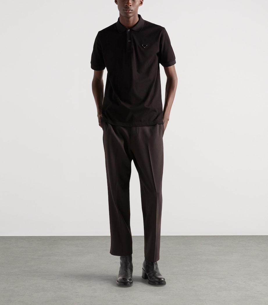 Prada Mens Cotton Piqué Slim Polo Shirt Black Image 2