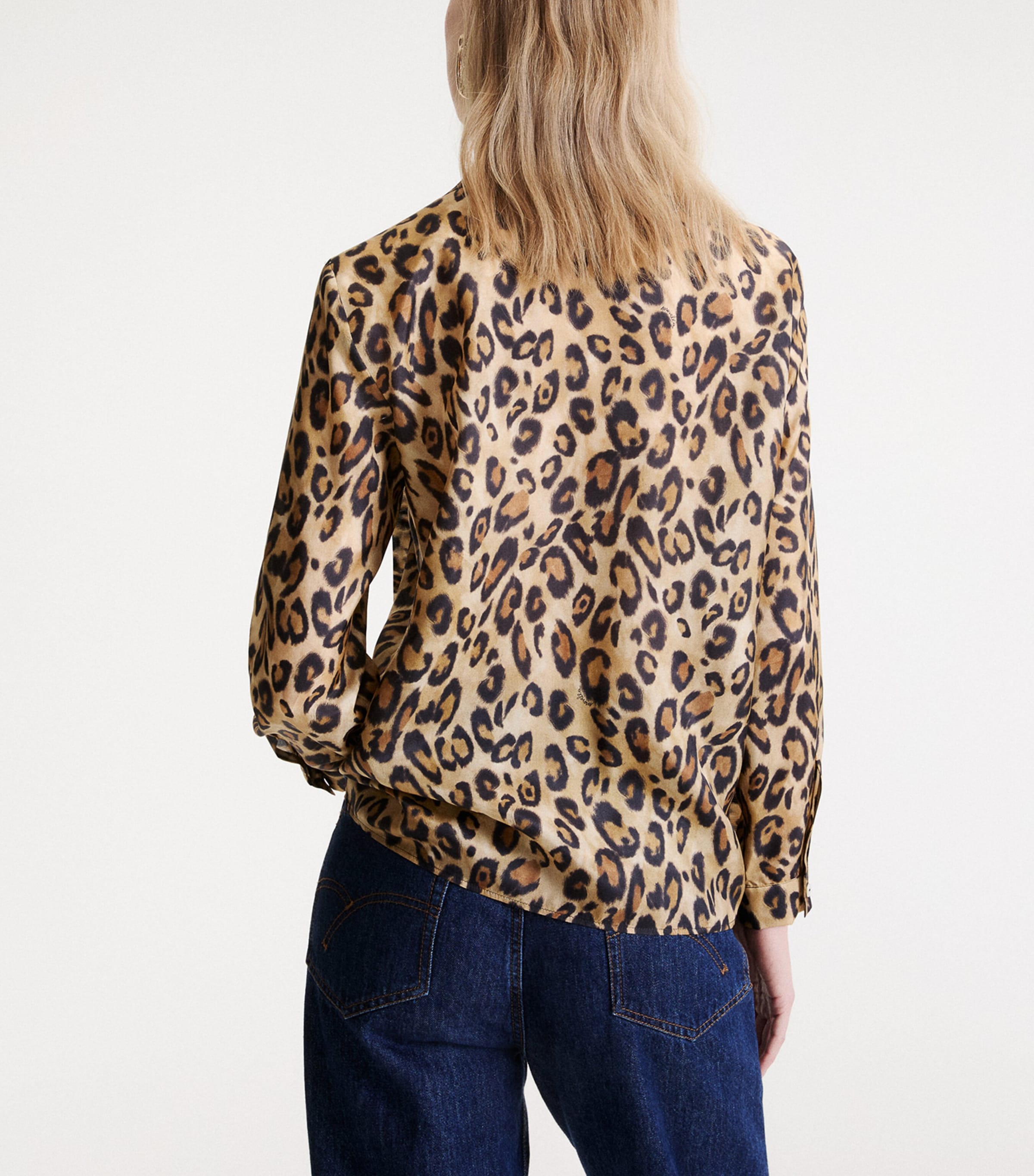 Marella Womens Silk Leopard Print Pussybow Blouse Beige Image 3