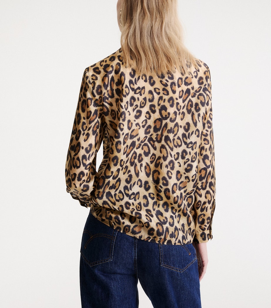 Marella Womens Silk Leopard Print Pussybow Blouse Beige Image 3