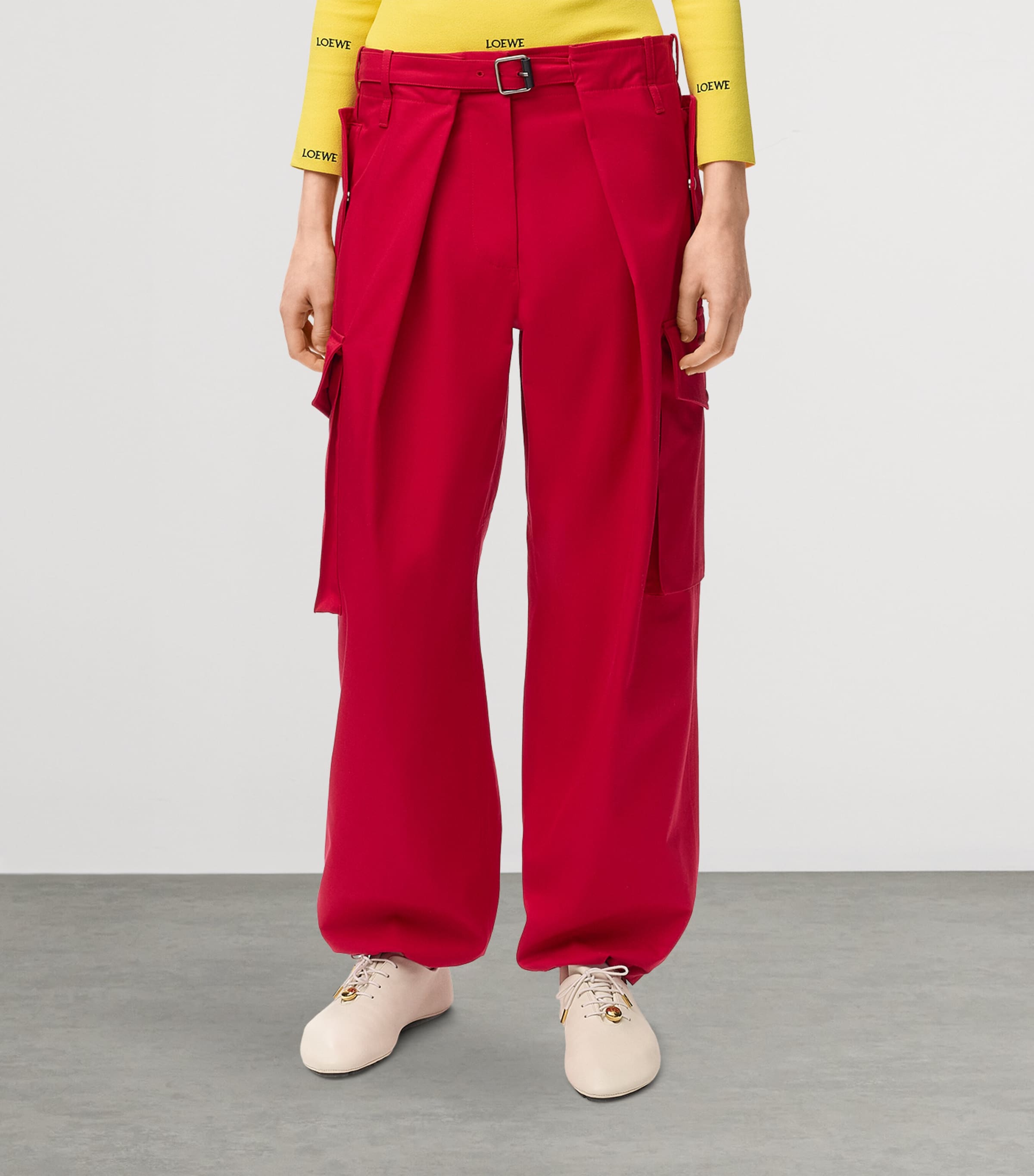 LOEWE Cotton-Silk Cargo Trousers Red Image 3