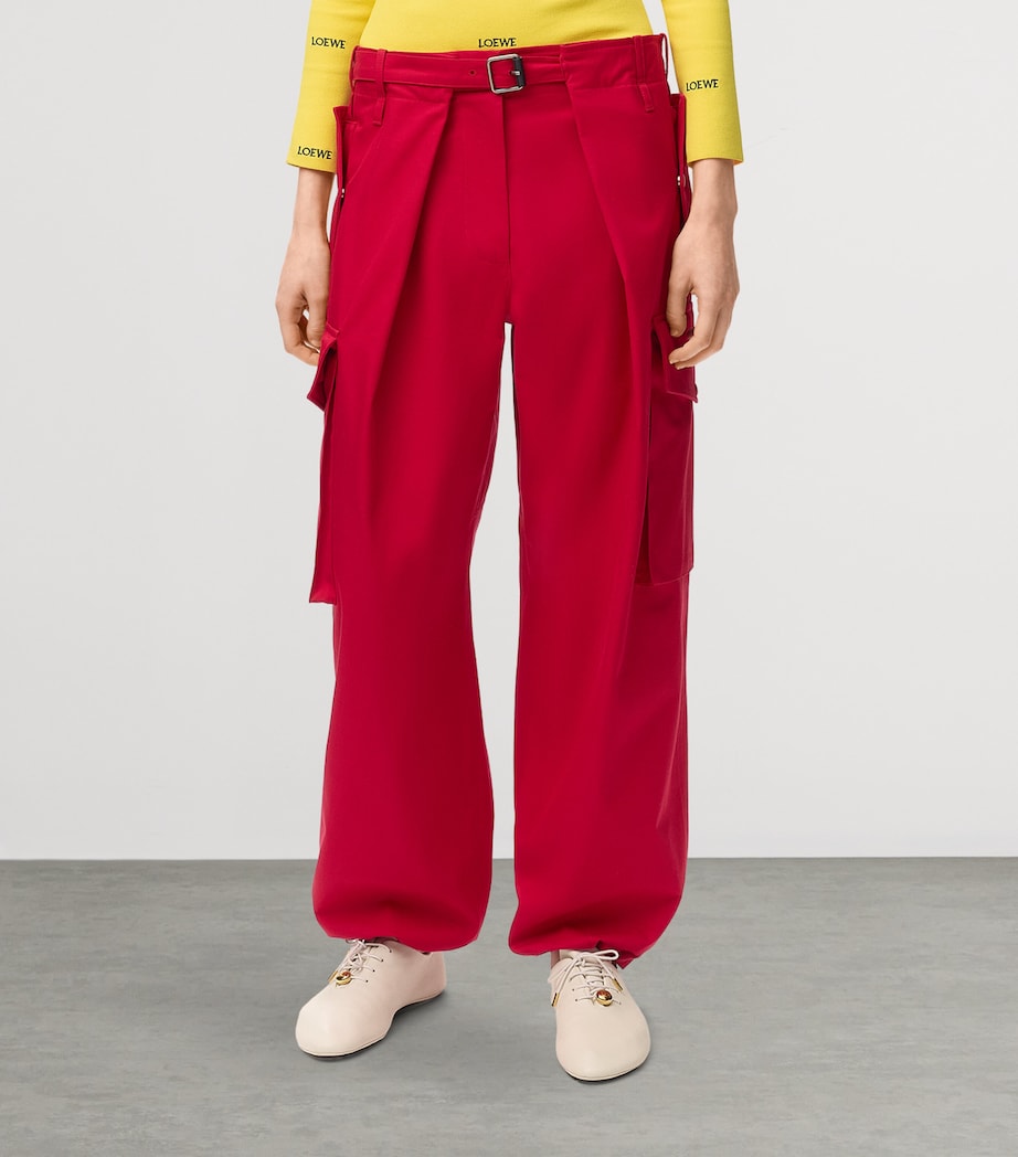 LOEWE Cotton-Silk Cargo Trousers Red Image 3