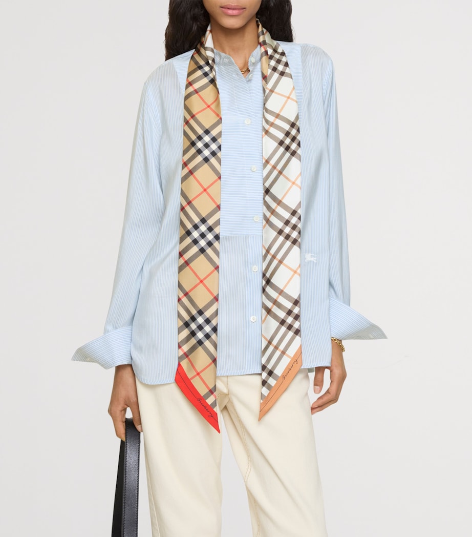 Silk Contrast Check Twilly SAND Image 2