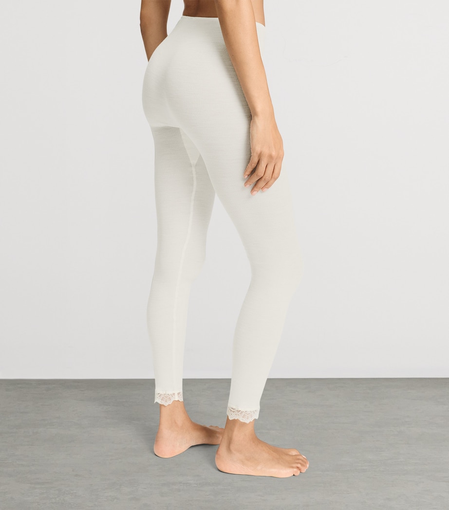 Hanro Womens Wool-Silk Lace-Hem Leggings Misty White Image 5