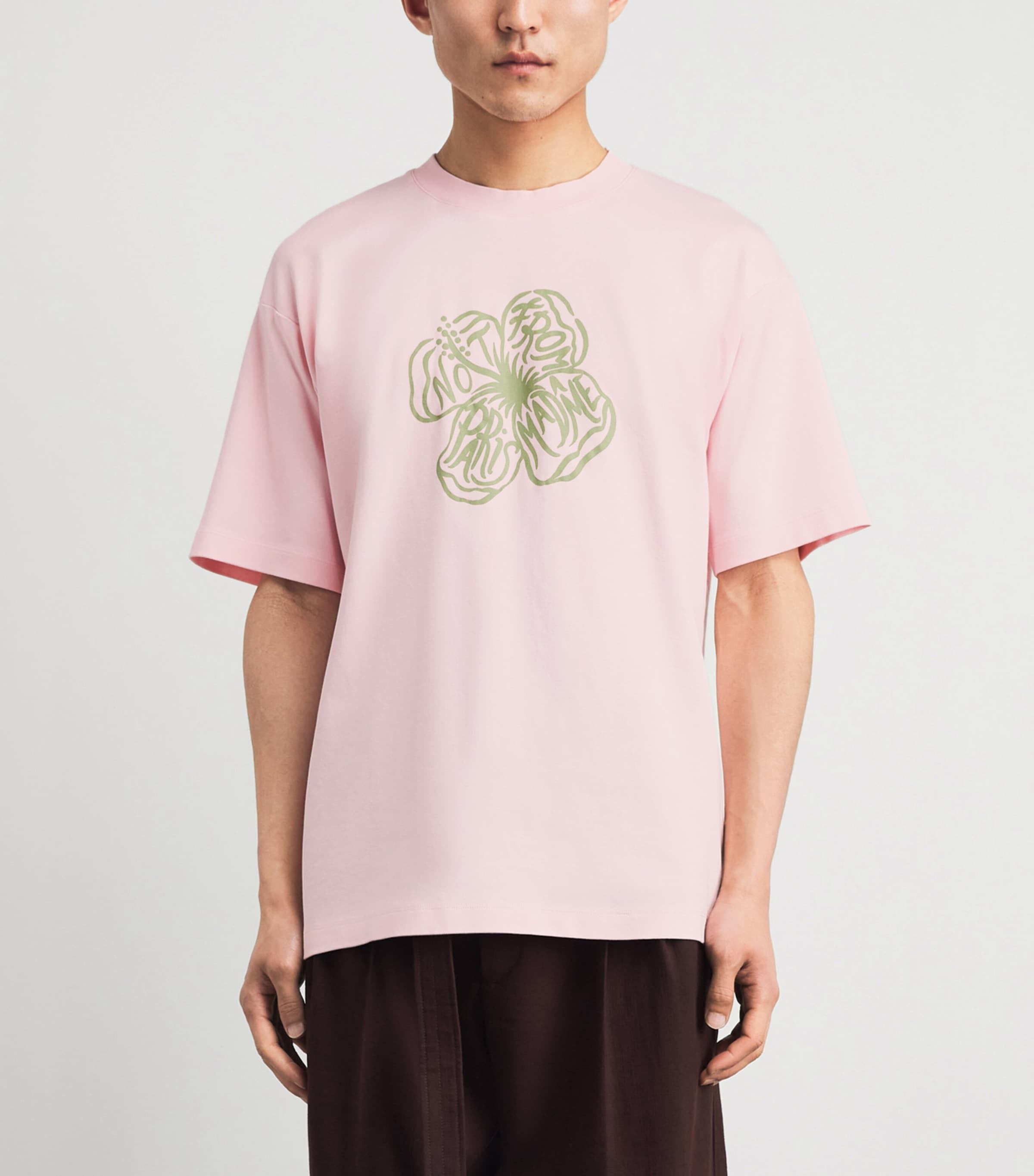 Drôle De Monsieur Mens Cotton Hibiscus Slogan T-Shirt Light Pink Image 4