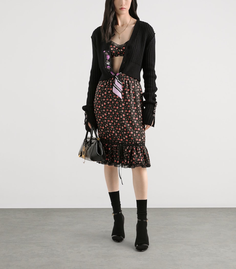 Dolce&Gabbana Womens Virgin Wool Scarf-Detail Cardigan Blac Image 2