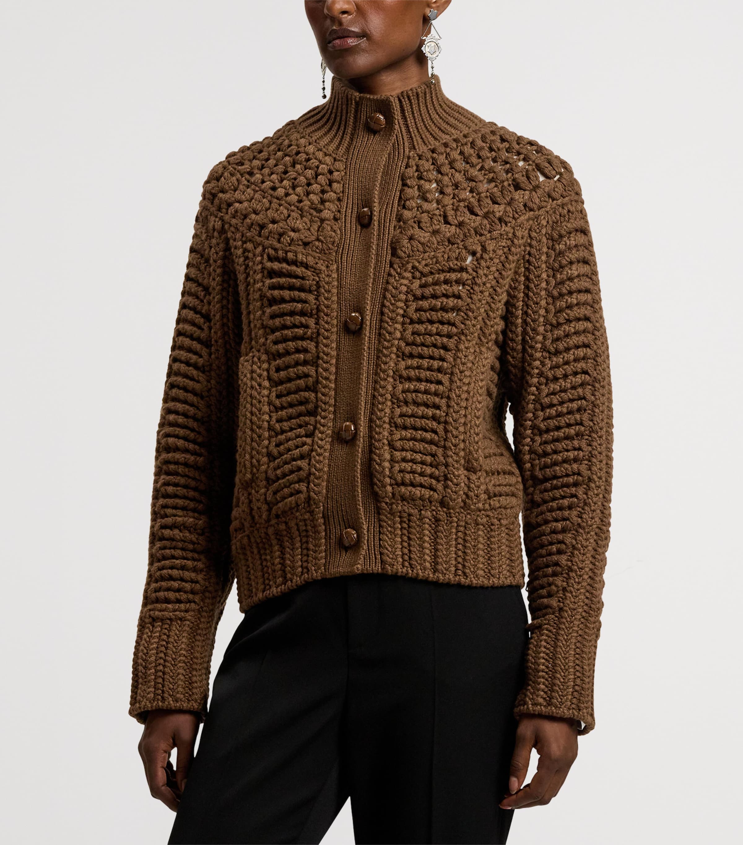 Cashmere Hand-Knit Yoke Cardigan COGNAC Image 8