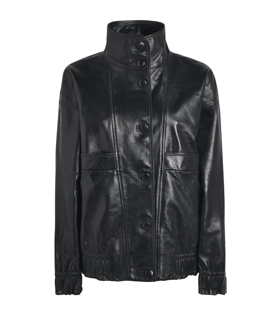 Sandro Paris Womens Oversized Glossy Leather Jacket Black Image 1