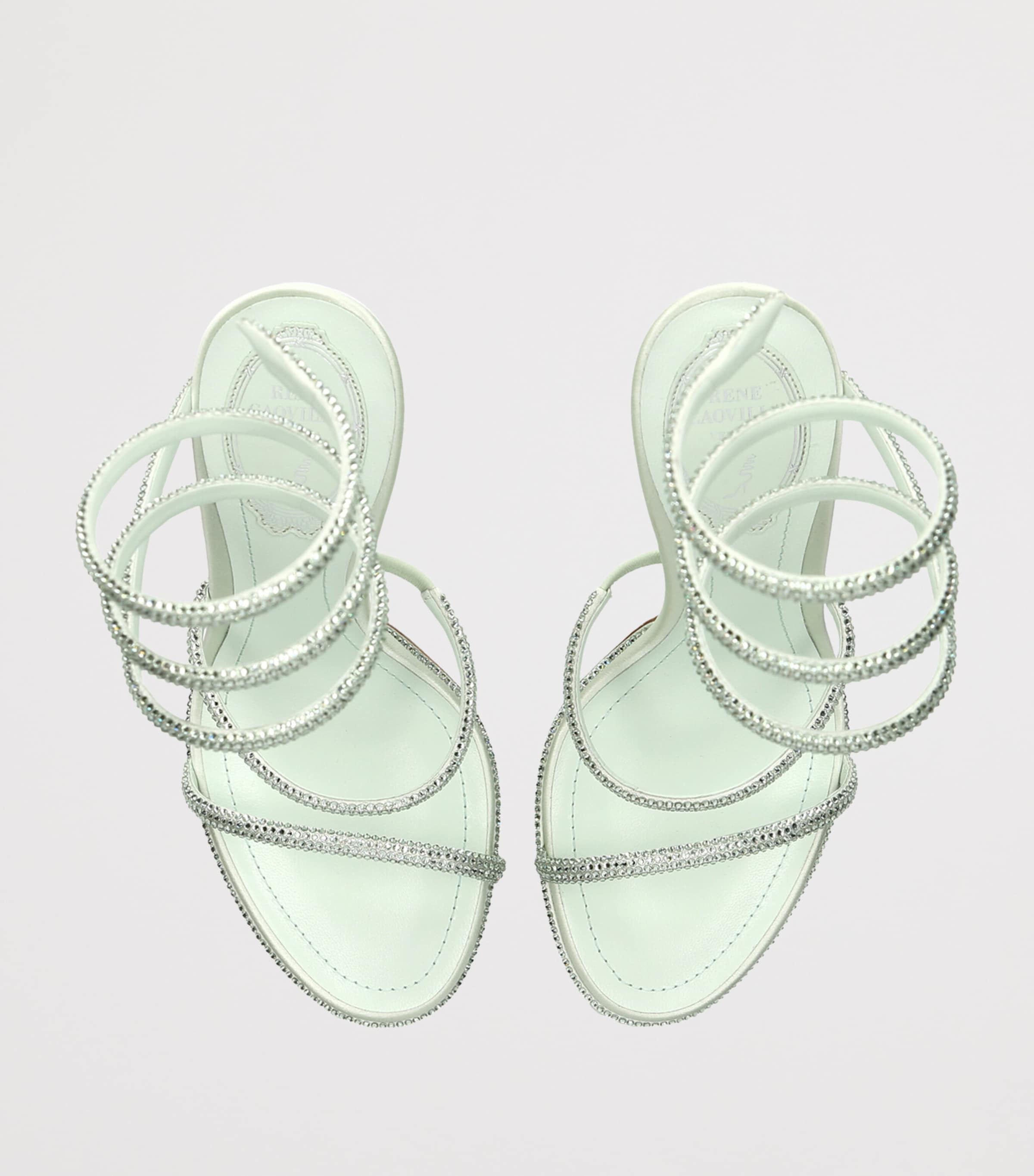 René Caovilla Satin Crystal-Embellished Cleo Sandals 105 Pale Green Image 3