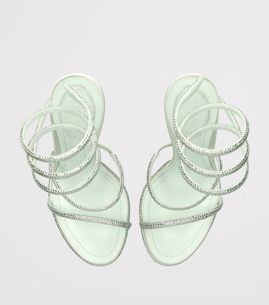 René Caovilla Satin Crystal-Embellished Cleo Sandals 105 Pale Green Image 3