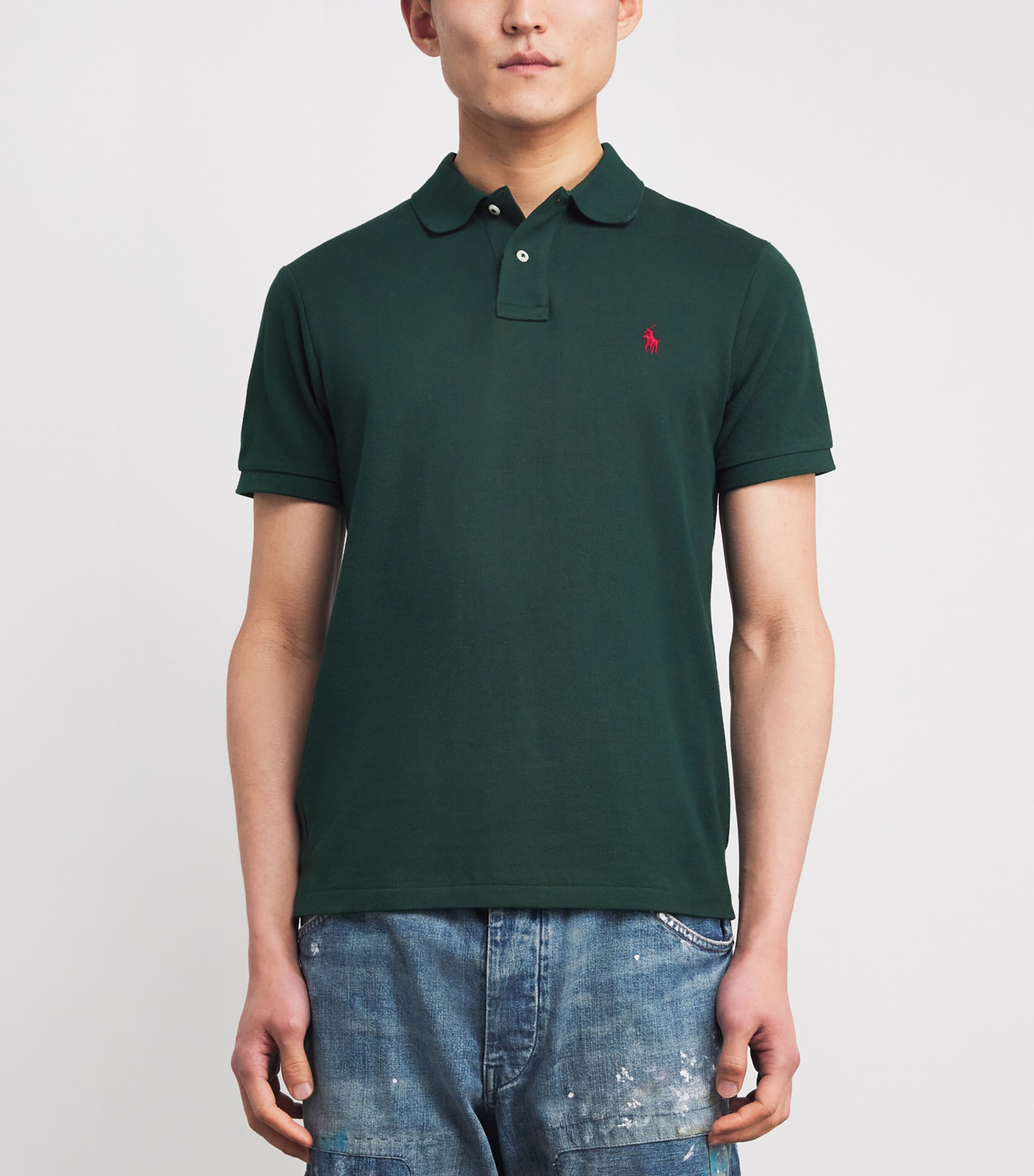 Polo Ralph Lauren Mens Cotton Mesh Slim-Fit Polo Shirt College Green Image 3