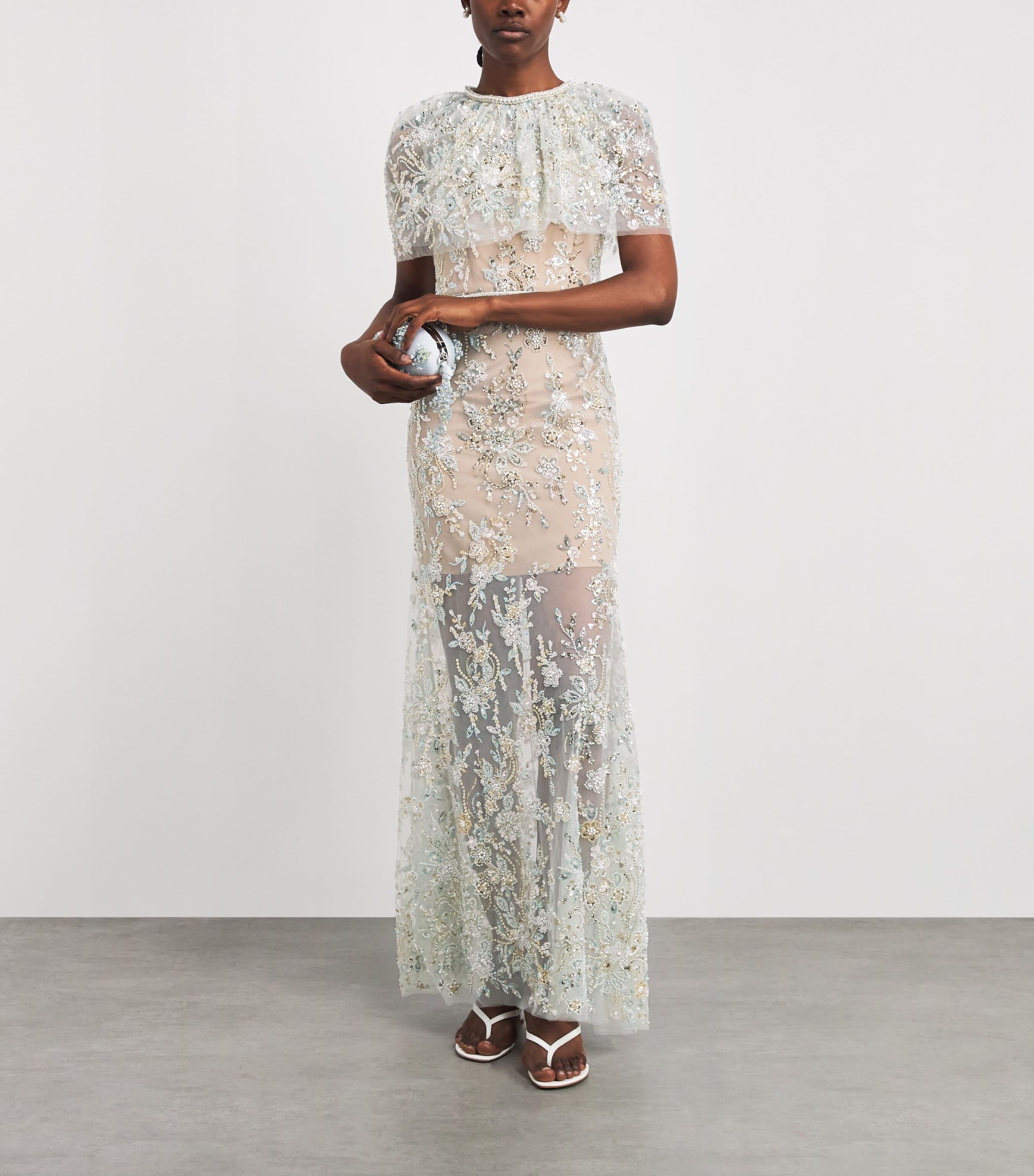 Self-Portrait Womens Crystal-Embellished Cape Maxi Dress Green Image 2