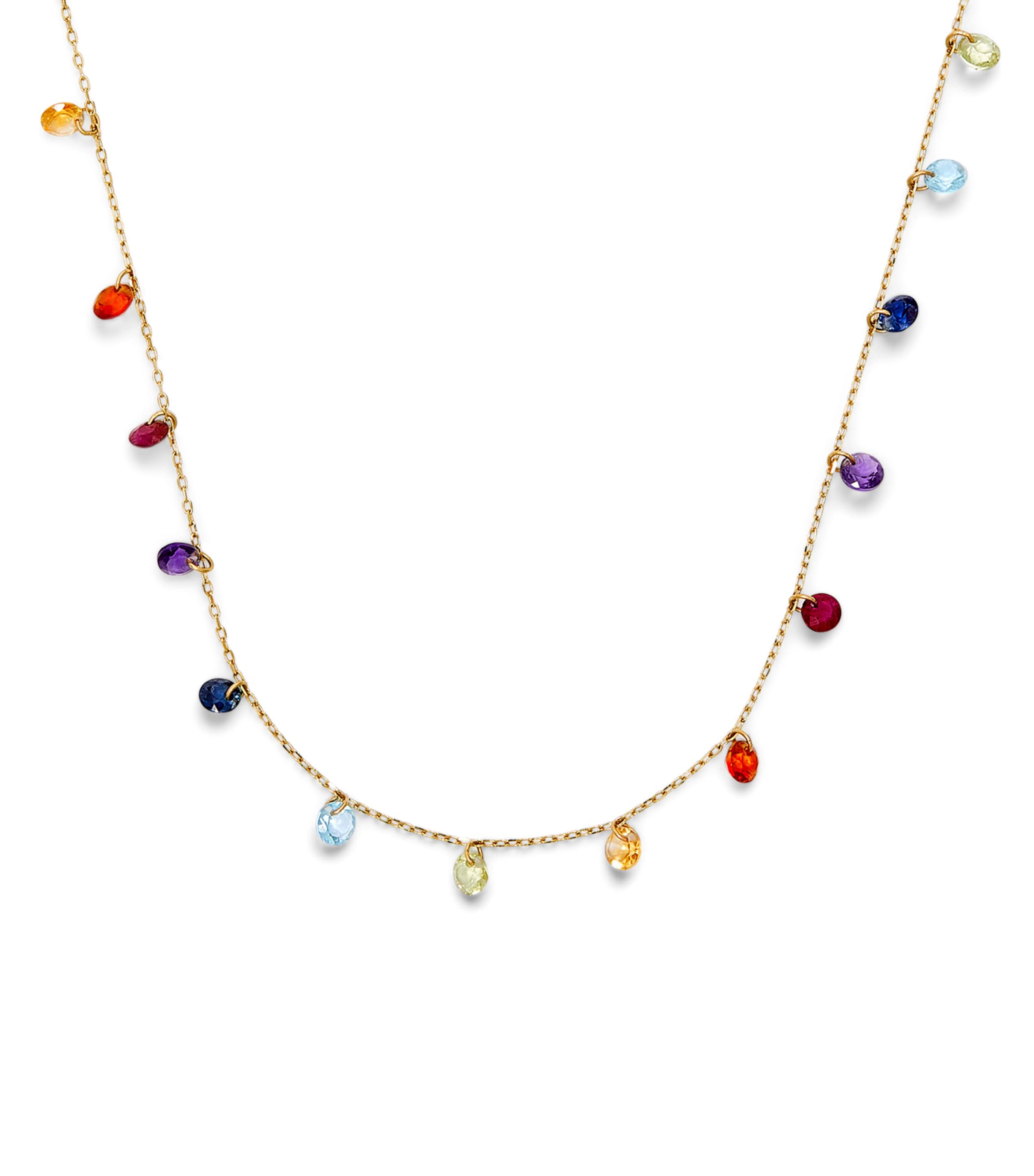 Persée Yellow Gold And Multicoloured Stone Chakras Necklace In Gold