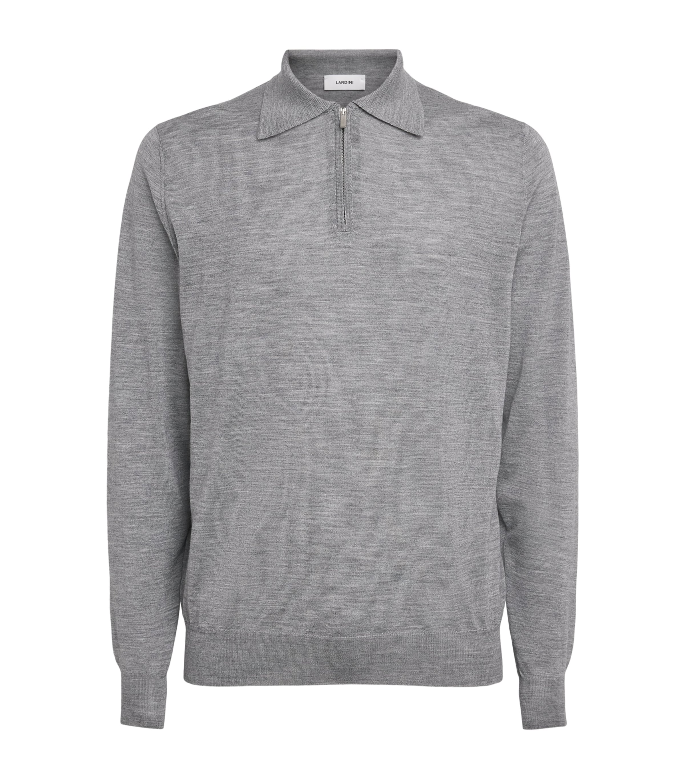 Lardini Mens Wool-Silk-Cashmere Quarter-Zip Sweater Grey Image 1