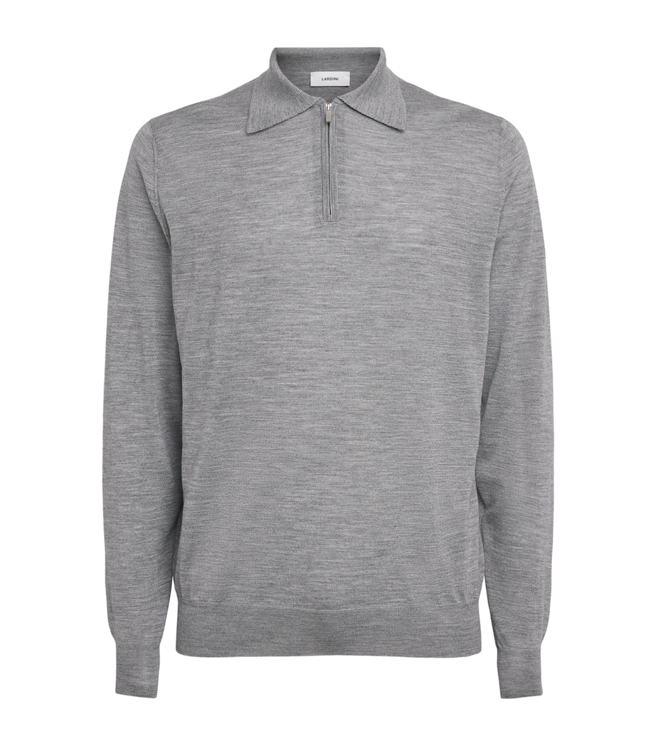 Lardini Mens Wool-Silk-Cashmere Quarter-Zip Sweater Grey Image 1