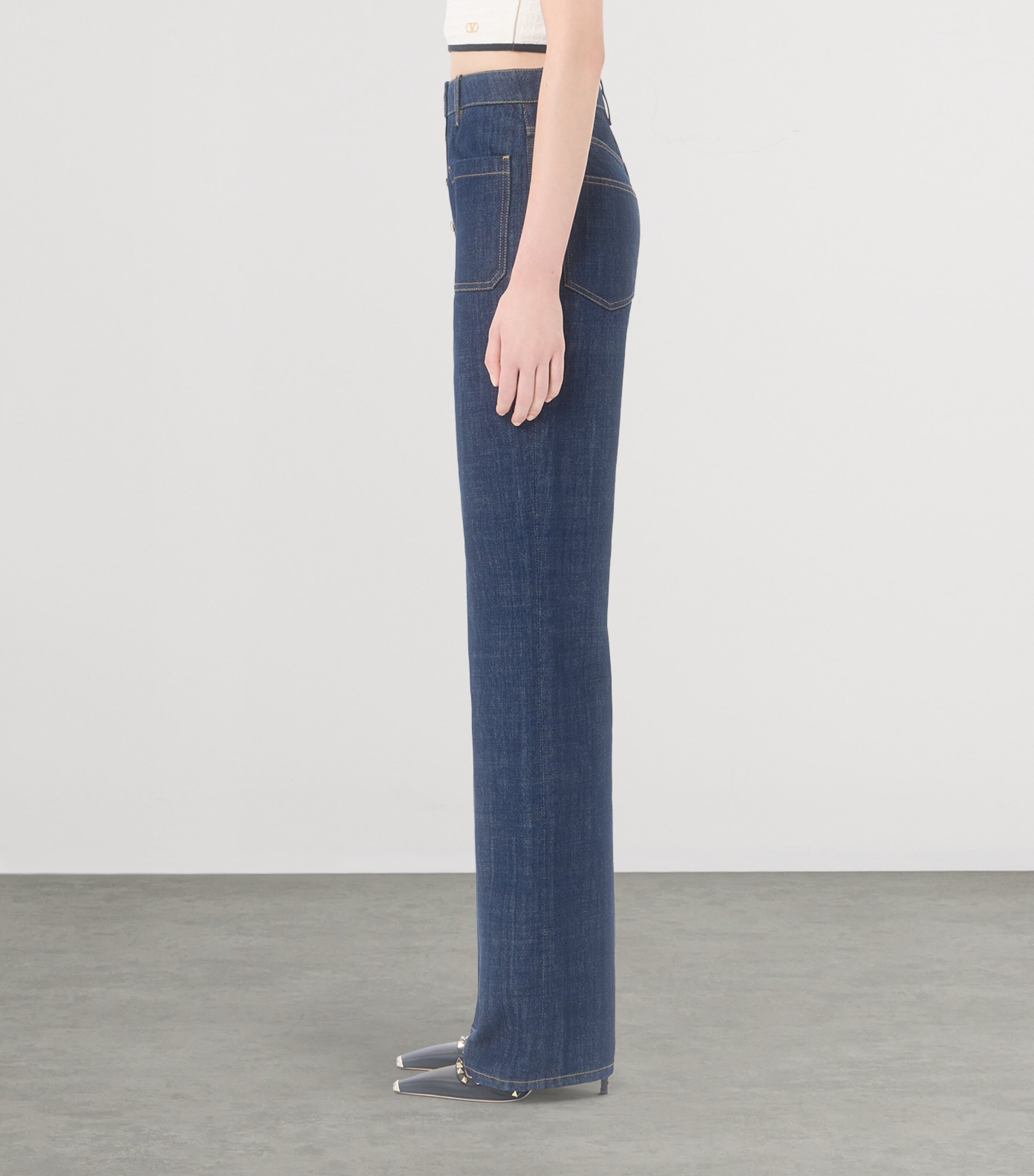 Valentino Womens Patch Pocket High-Rise Jeans Image 4