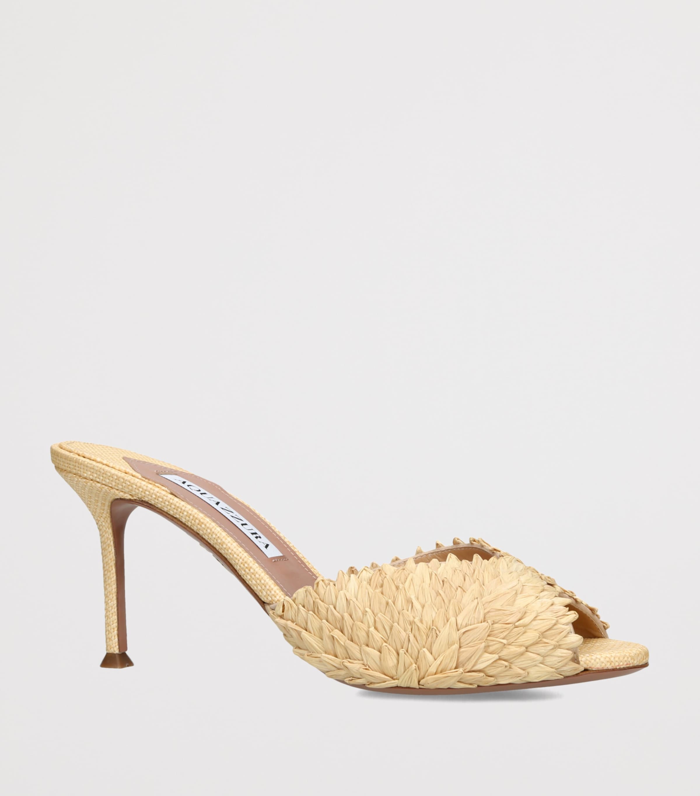 Aquazzura Raffia Rio Flirt Heeled Mules 75 Beige Image 3