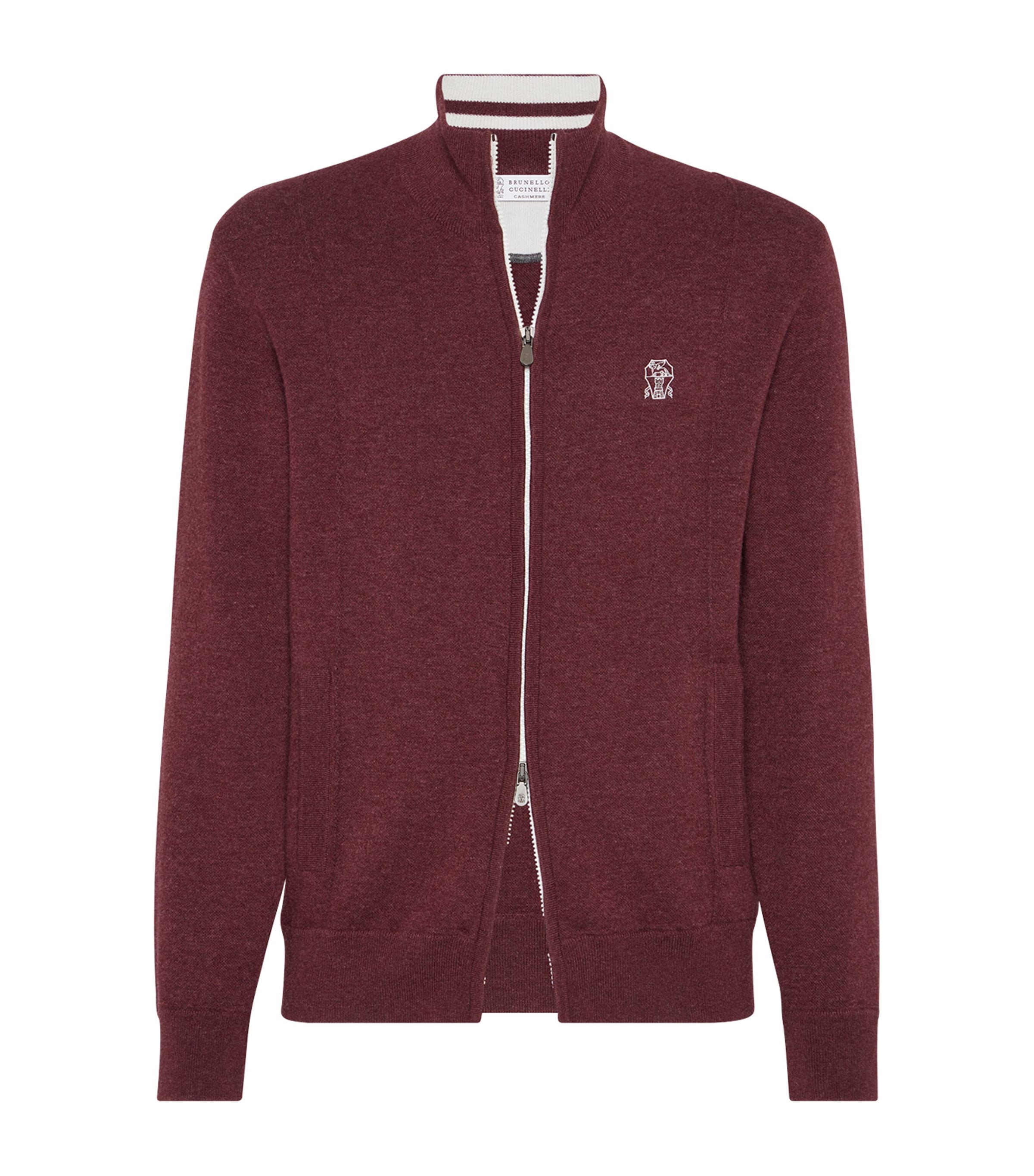 Brunello Cucinelli High-neck Zip-up Cardigan In Burgundy