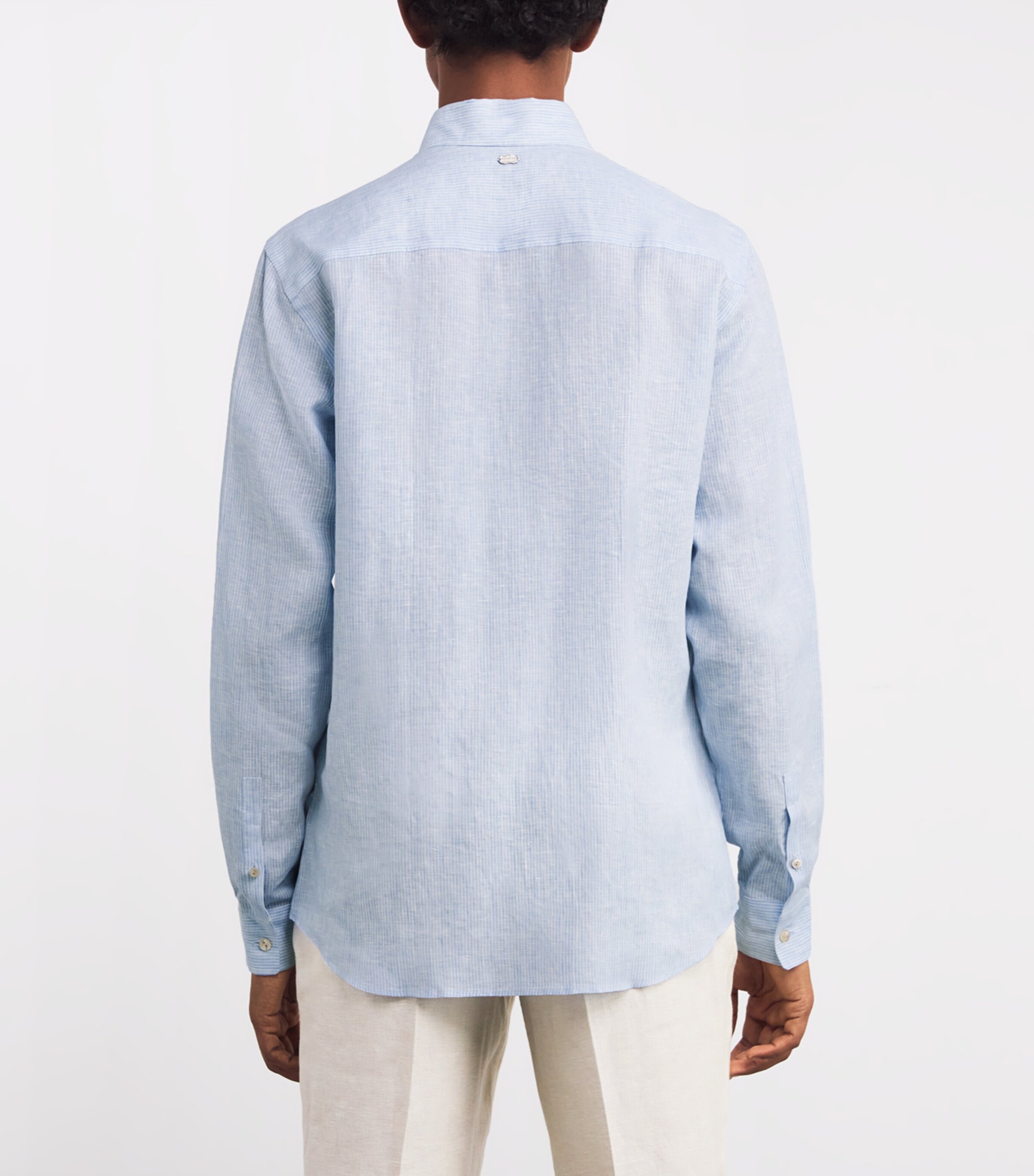Agnona Mens Linen Striped Shirt Blue Image 4