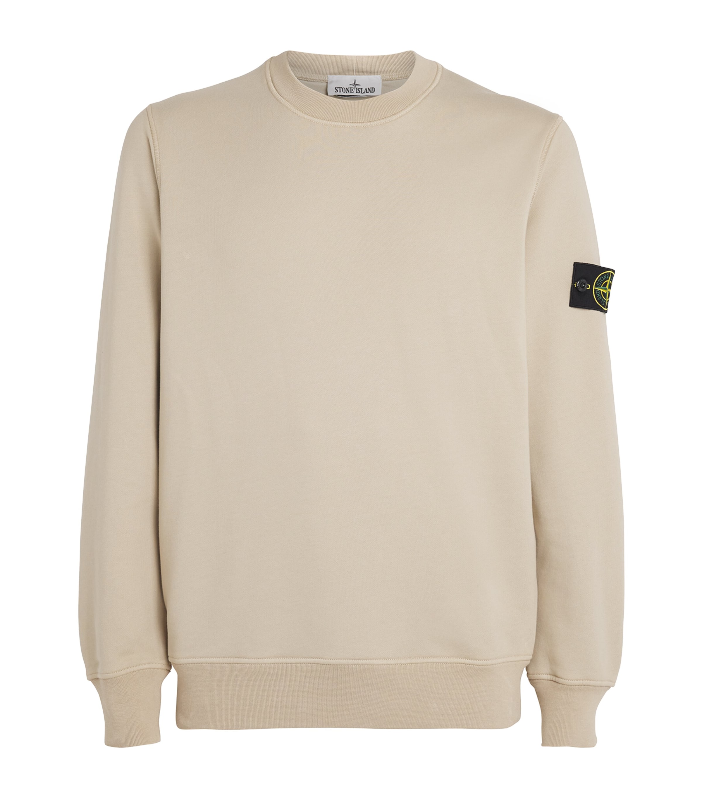 Stone Island Compass Patch Rib Virgin Wool Crewneck Sweater In Neutral