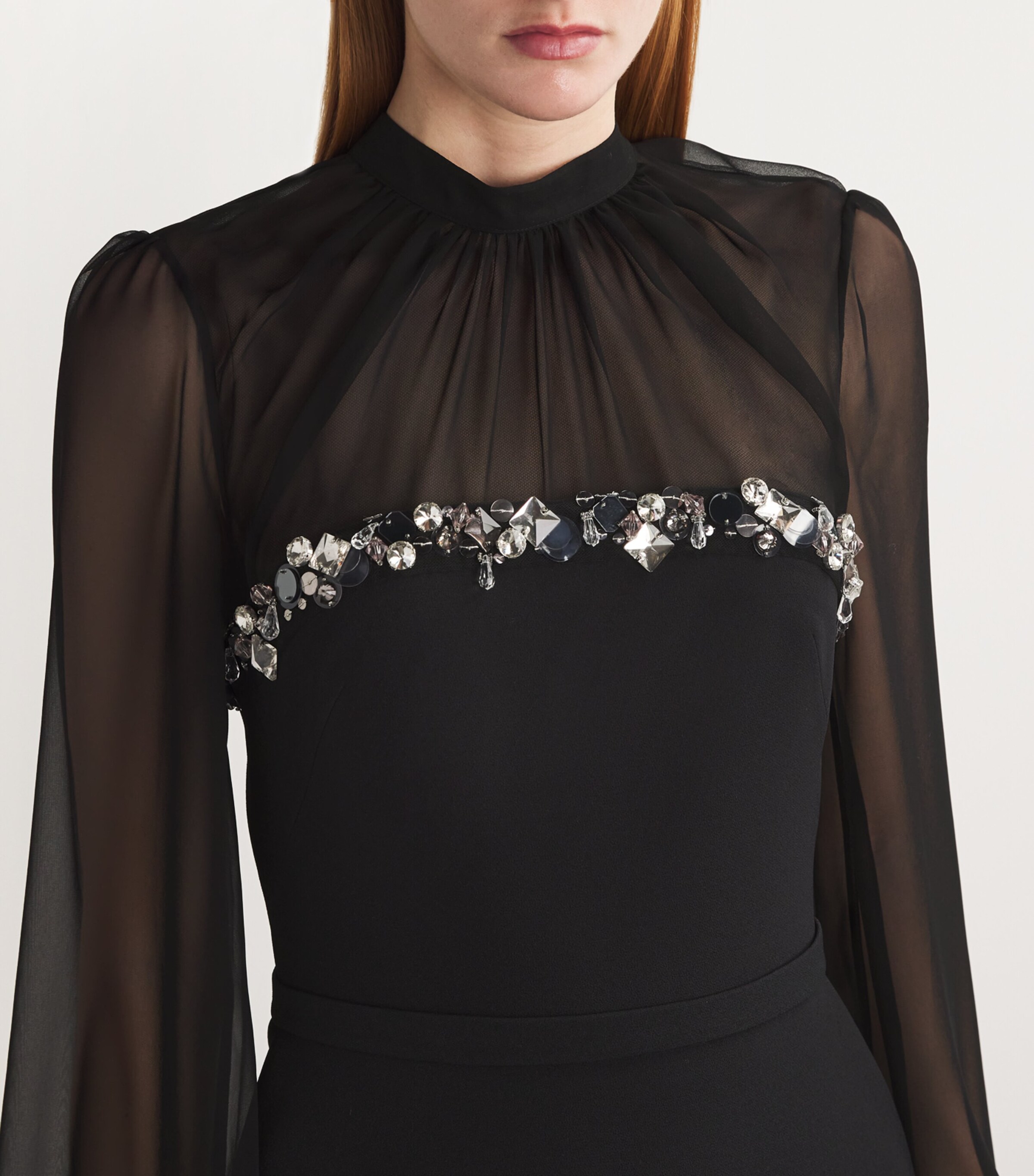 Safiyaa Womens Chiffon Embellished Duruda Blouse Black With Gunmetal Image 6