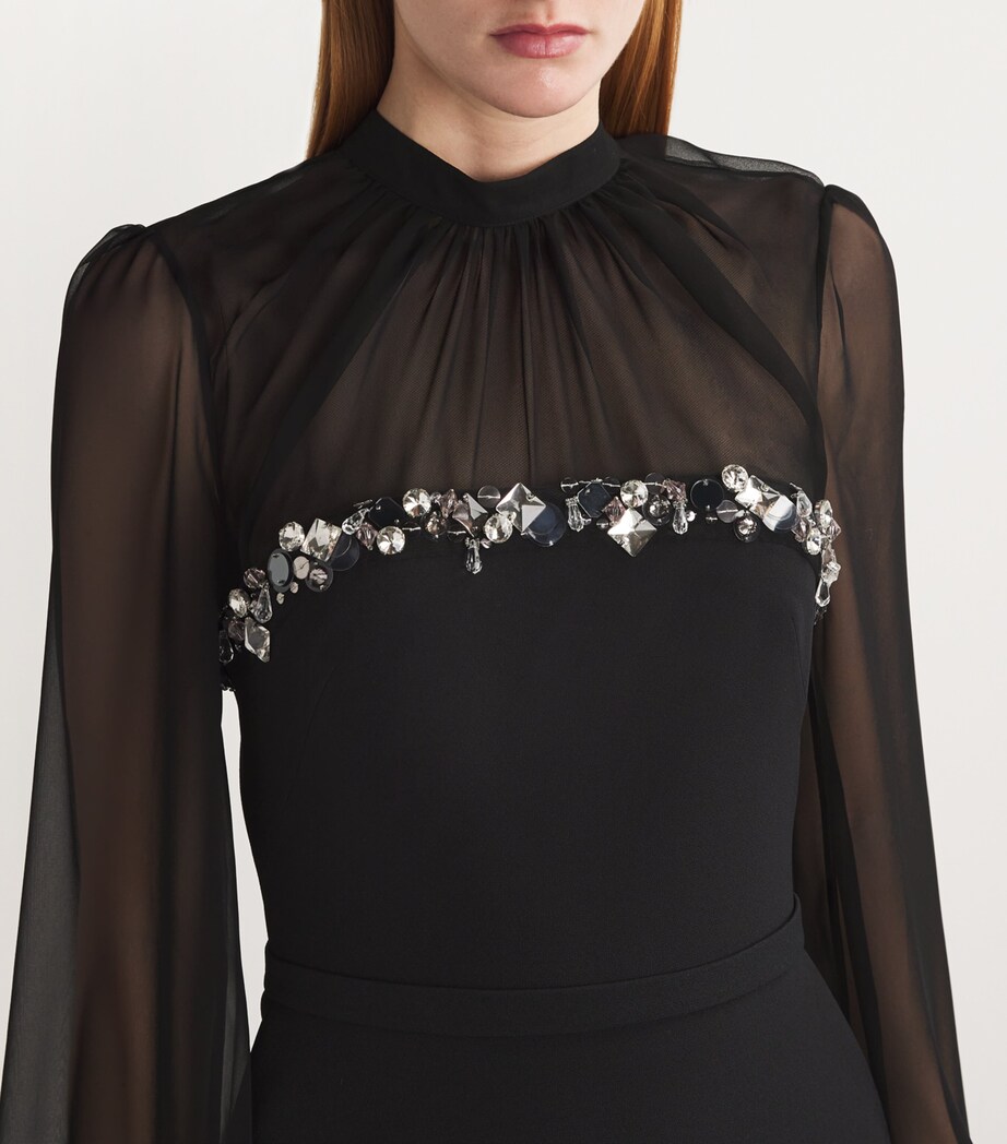 Safiyaa Womens Chiffon Embellished Duruda Blouse Black With Gunmetal Image 6