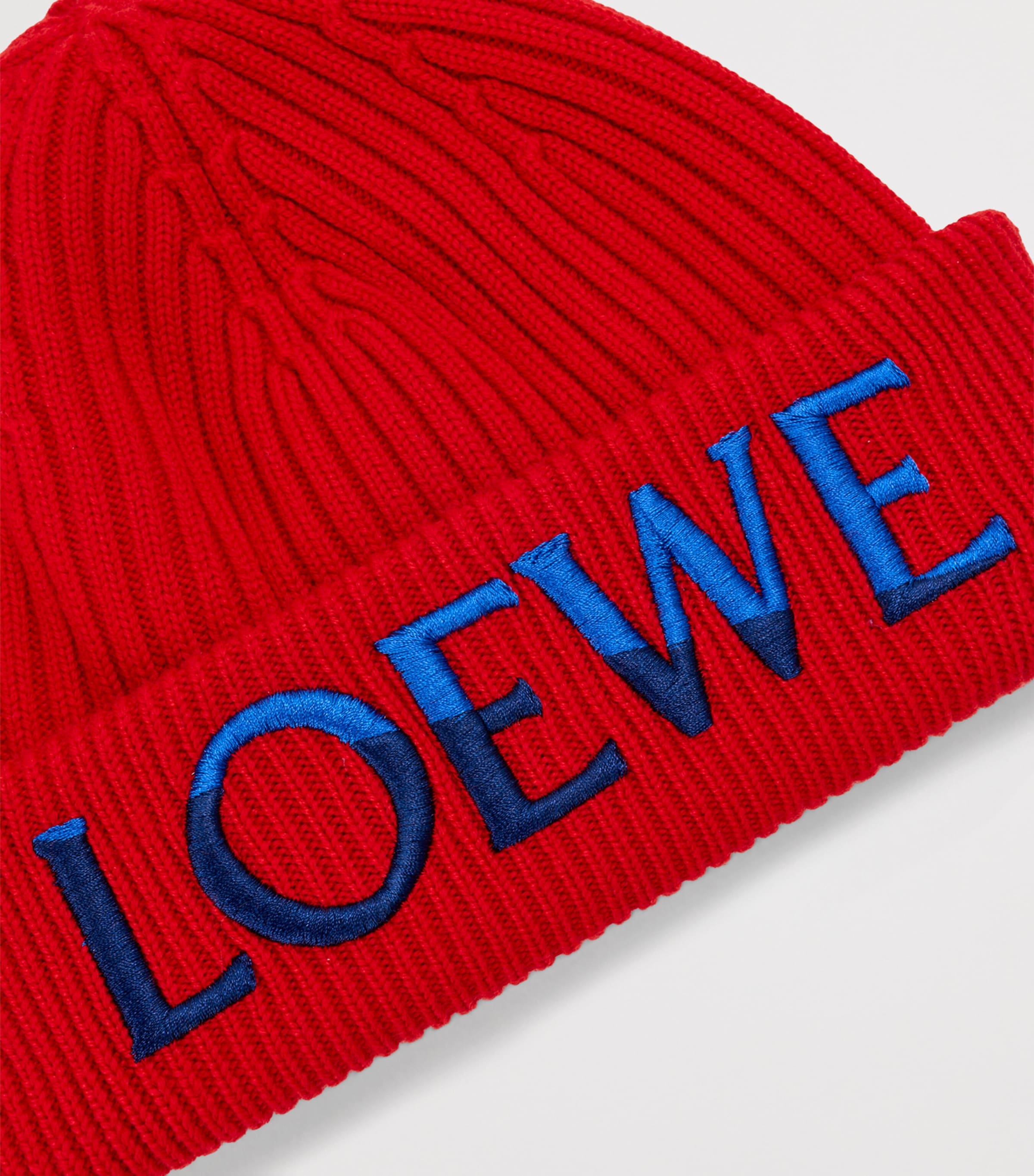 LOEWE Wool Ribbed Logo Beanie Red/blue Image 4