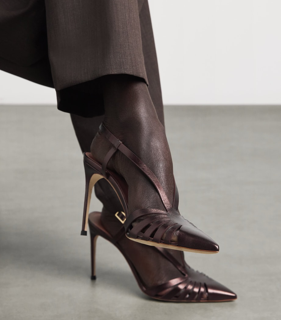 Malone Souliers Metallic Leather Janette Slingback Pumps 90 Tobacco Image 4