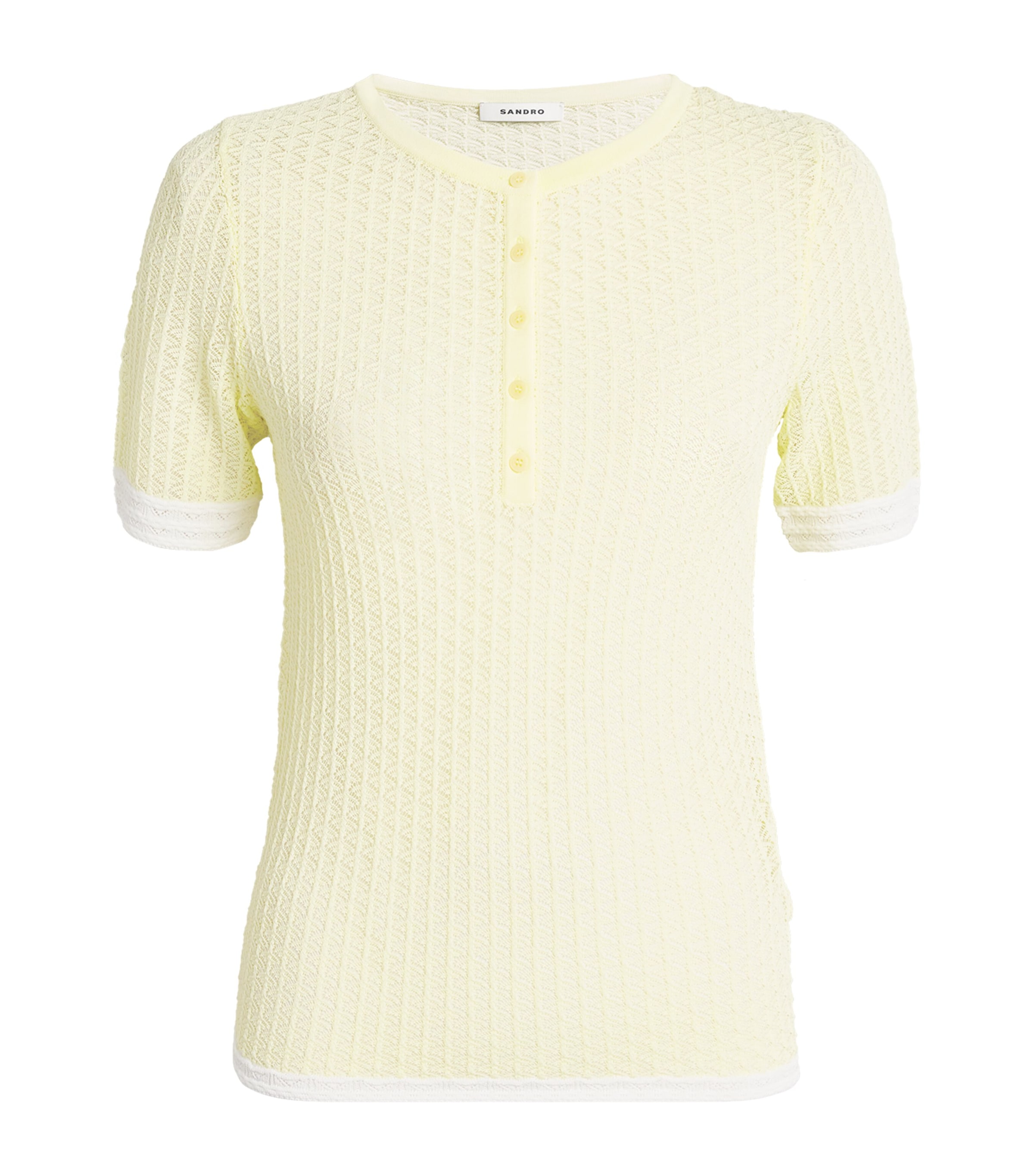 Sandro Pointelle-knit Short-sleeve Sweater In Yellow