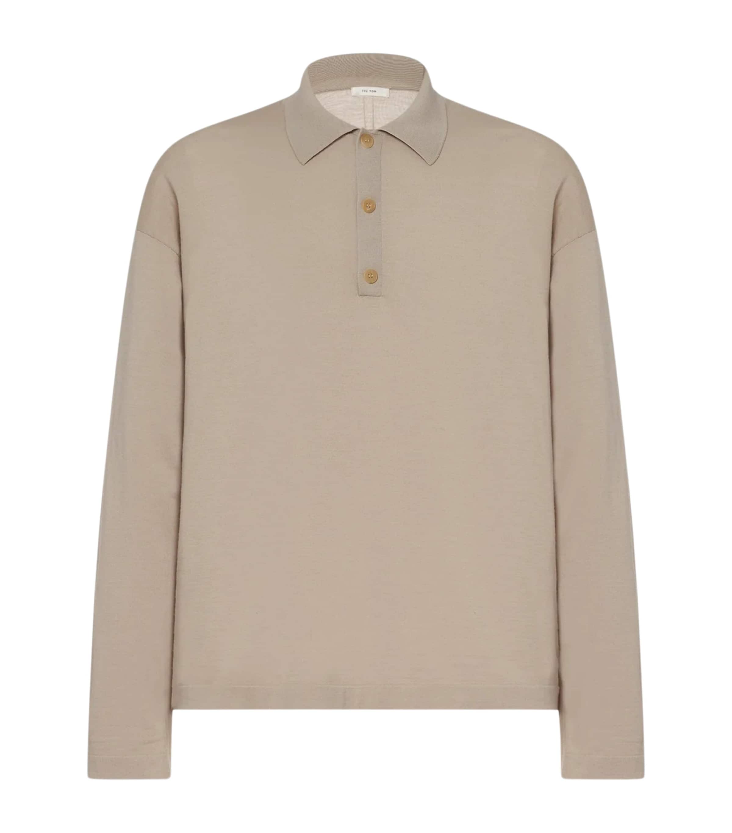 The Row Mens Djon Wool Polo Sweater Taupe Image 1