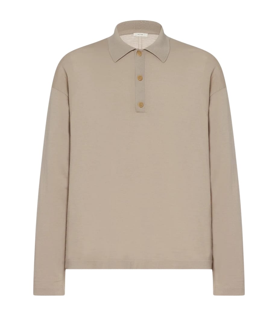 The Row Mens Djon Wool Polo Sweater Taupe Image 1