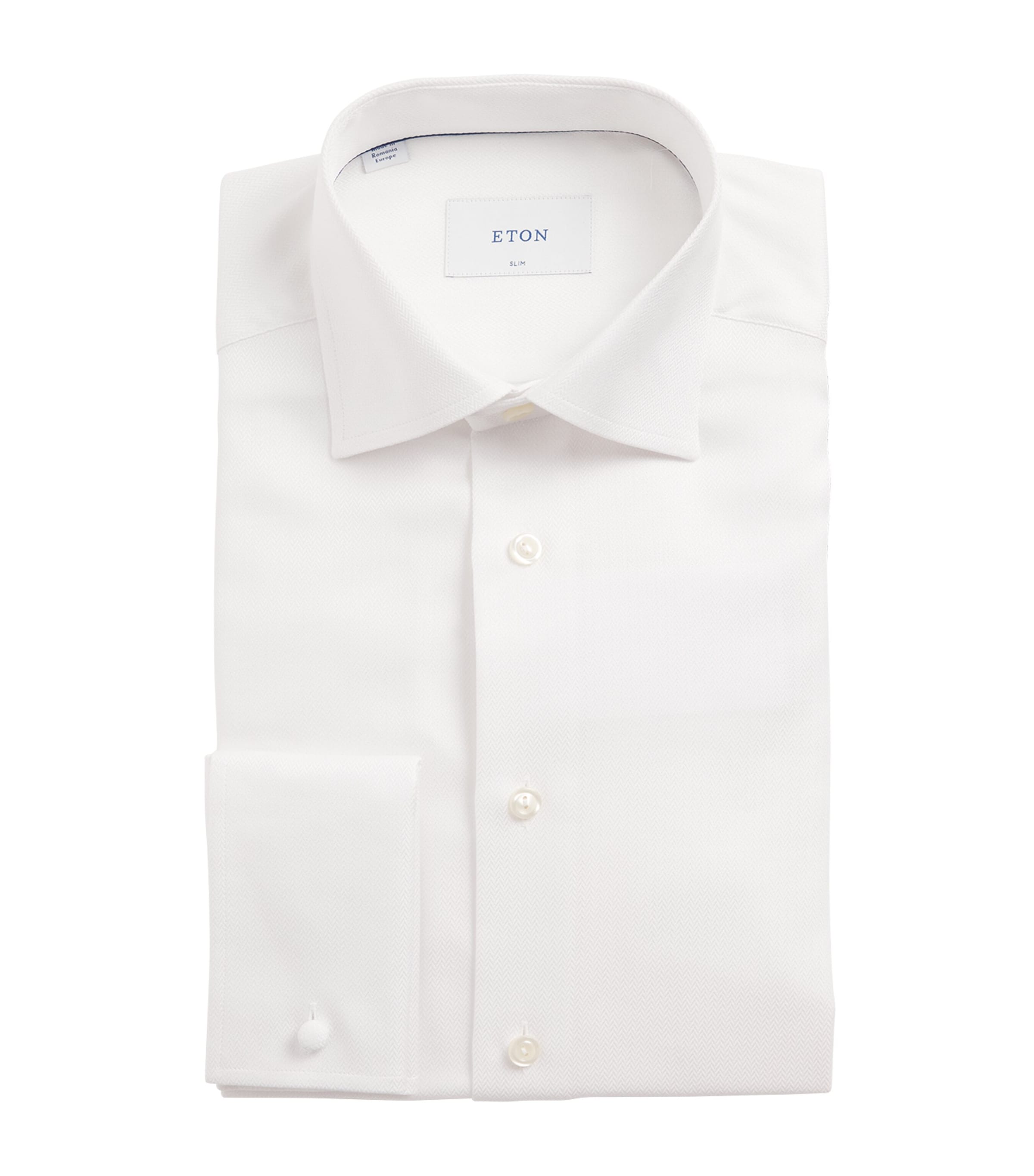 Eton Mens Cotton Herringbone Slim-Fit Shirt White Image 1