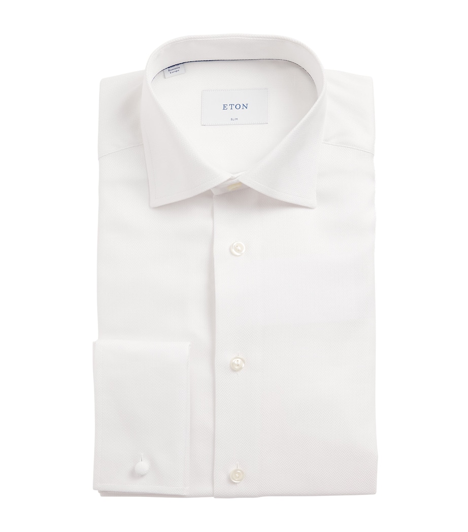 Eton Mens Cotton Herringbone Slim-Fit Shirt White Image 1