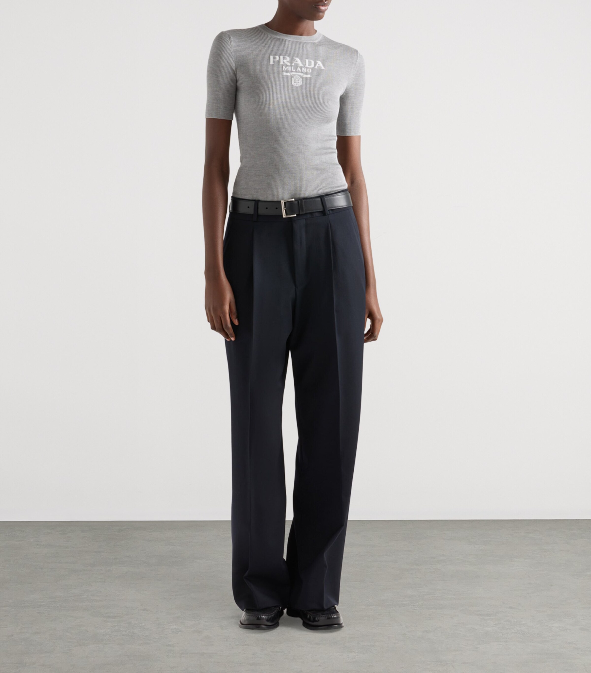 Prada Womens Silk Logo Longline T-Shirt Image 2
