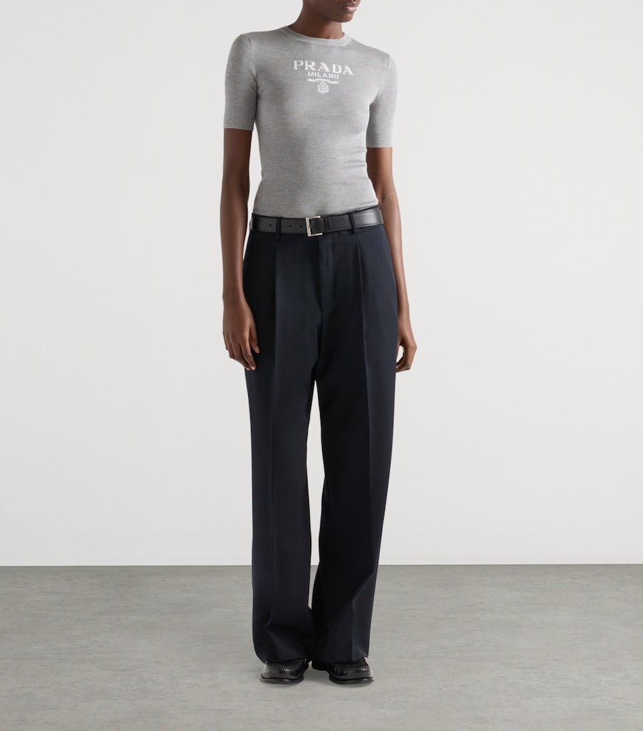 Prada Womens Silk Logo Longline T-Shirt Image 2