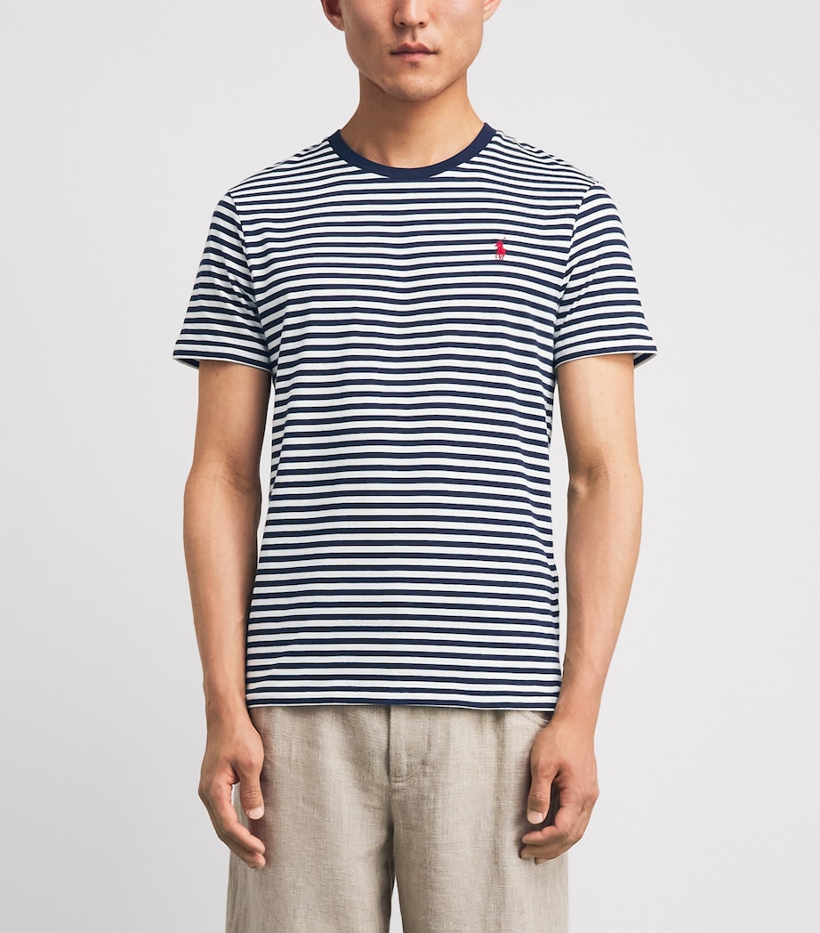 Polo Ralph Lauren Mens Cotton Stripe Polo Pony Slim T-Shirt Newport Navy/white Image 4