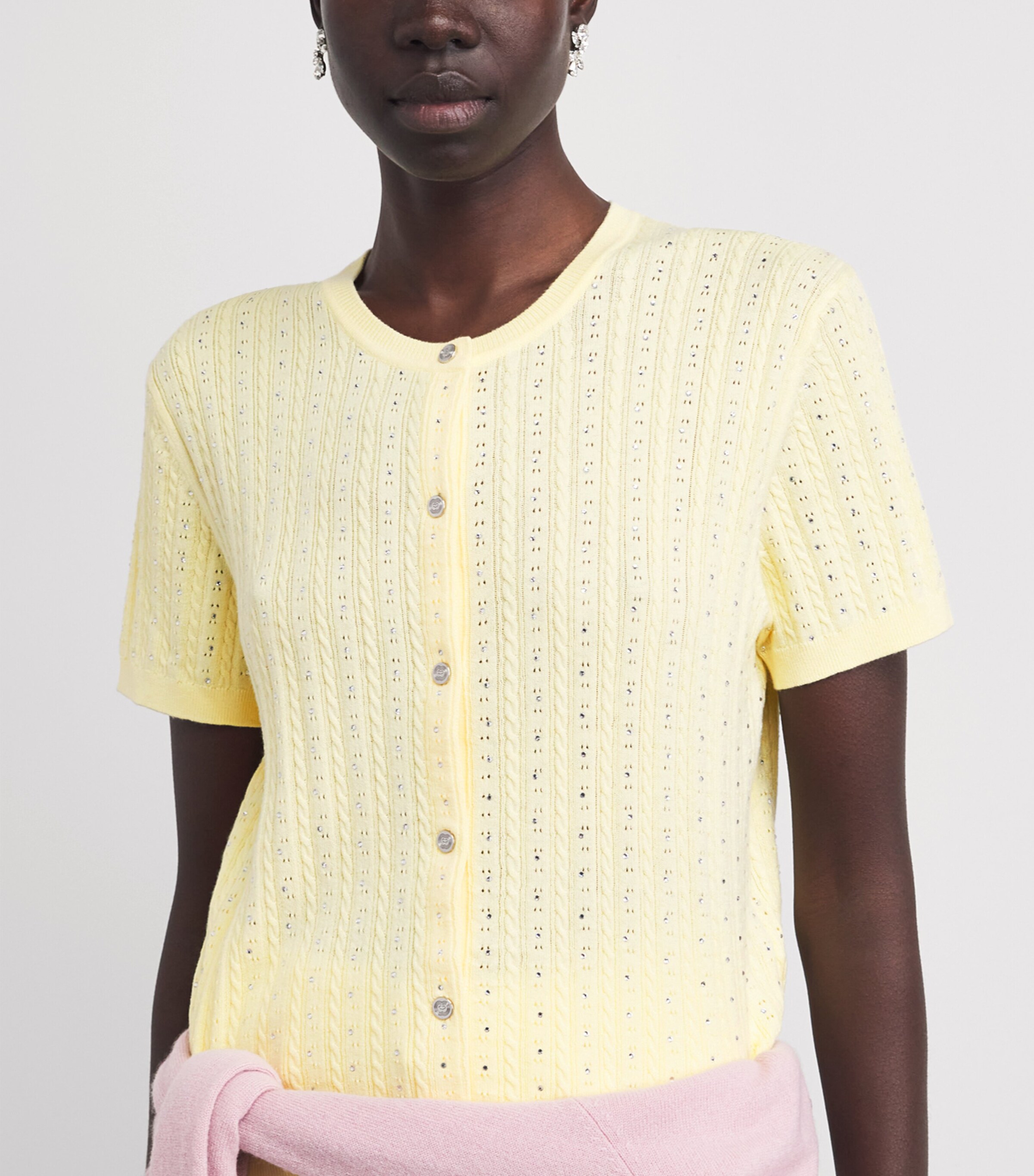 Maje Womens Cotton-Blend Embellished Cardigan Yellow Image 3
