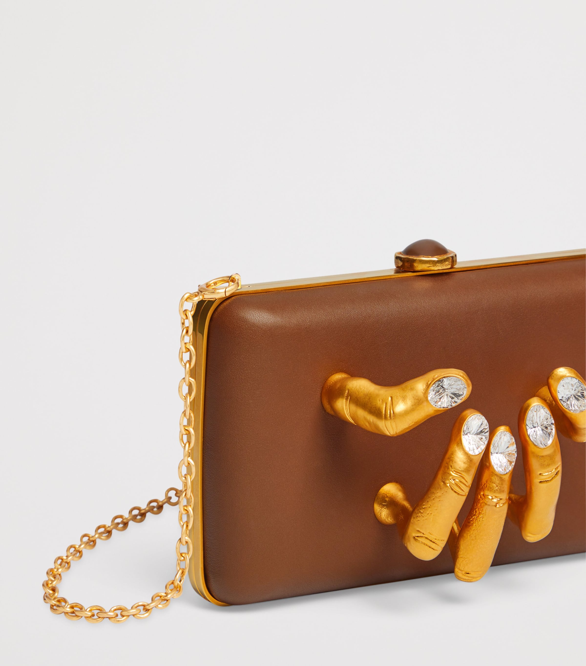 Schiaparelli Calfskin Embellished Hand In Hand Clutch Bag Taupe Image 5