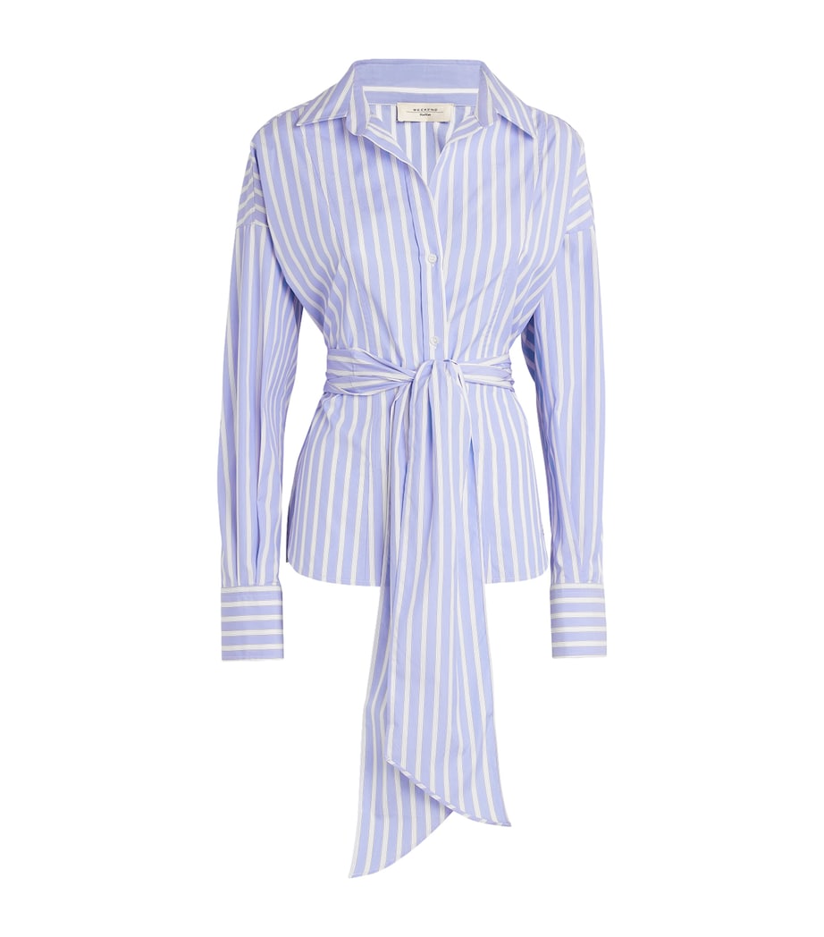 Weekend Max Mara Womens Cotton Tie-Waist Striped Shirt Light Blue Image 1