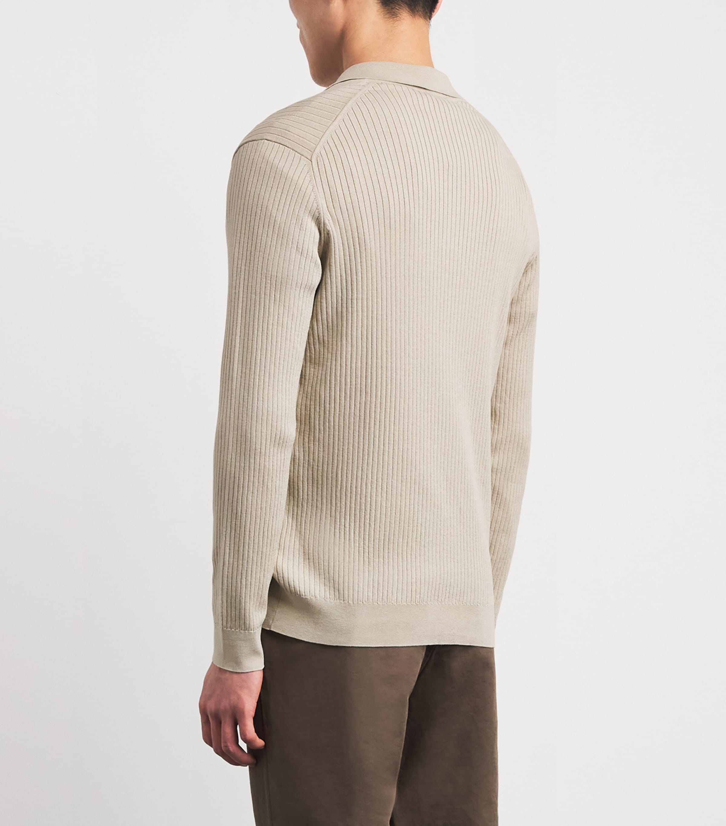 Sunspel Mens Silk-Cotton Long-Sleeve Polo Shirt Brgt Hazelwood Image 5