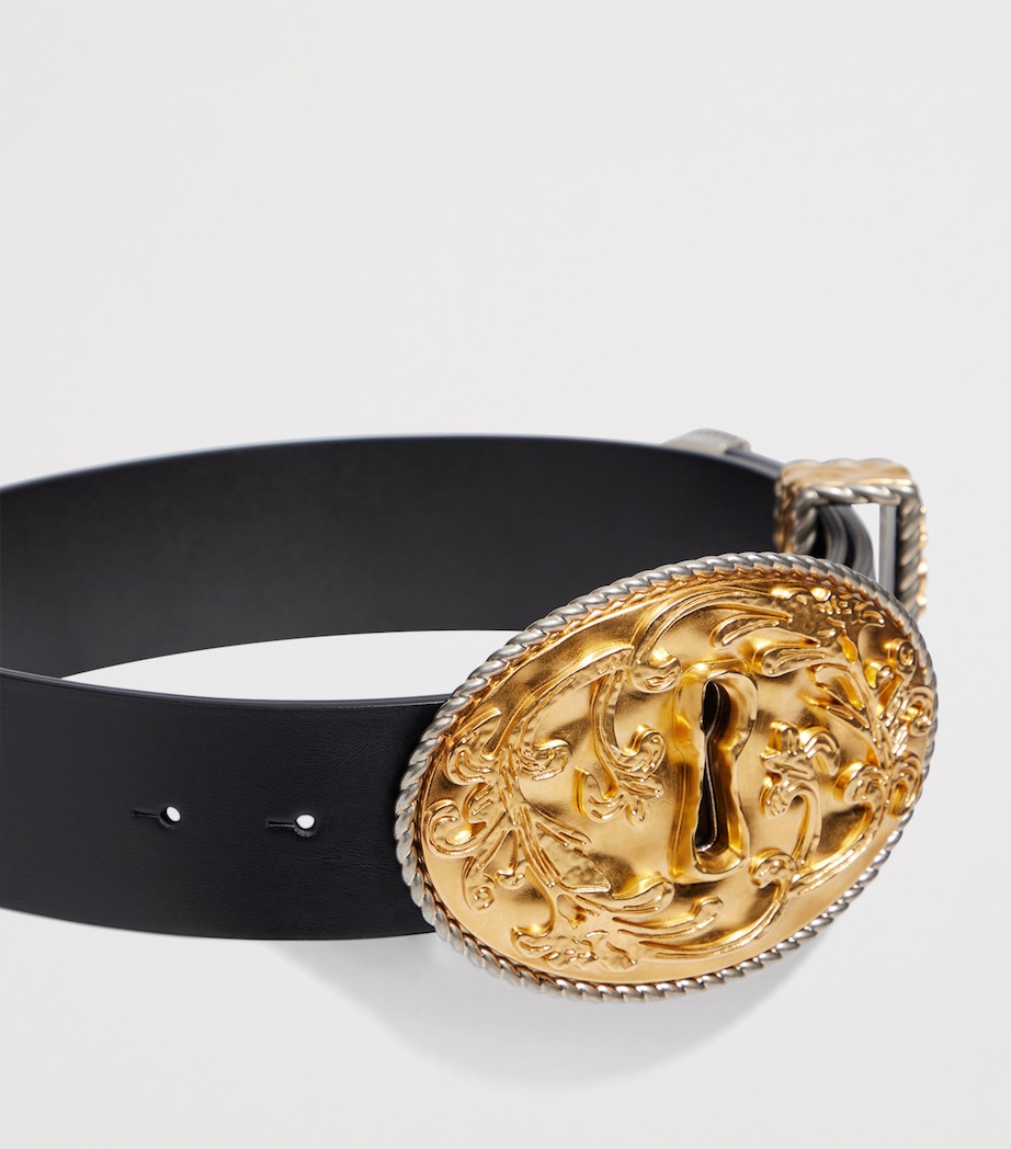 Calfskin Western-Buckle Keyhole Belt 997 BLACK/GOLD Image 3