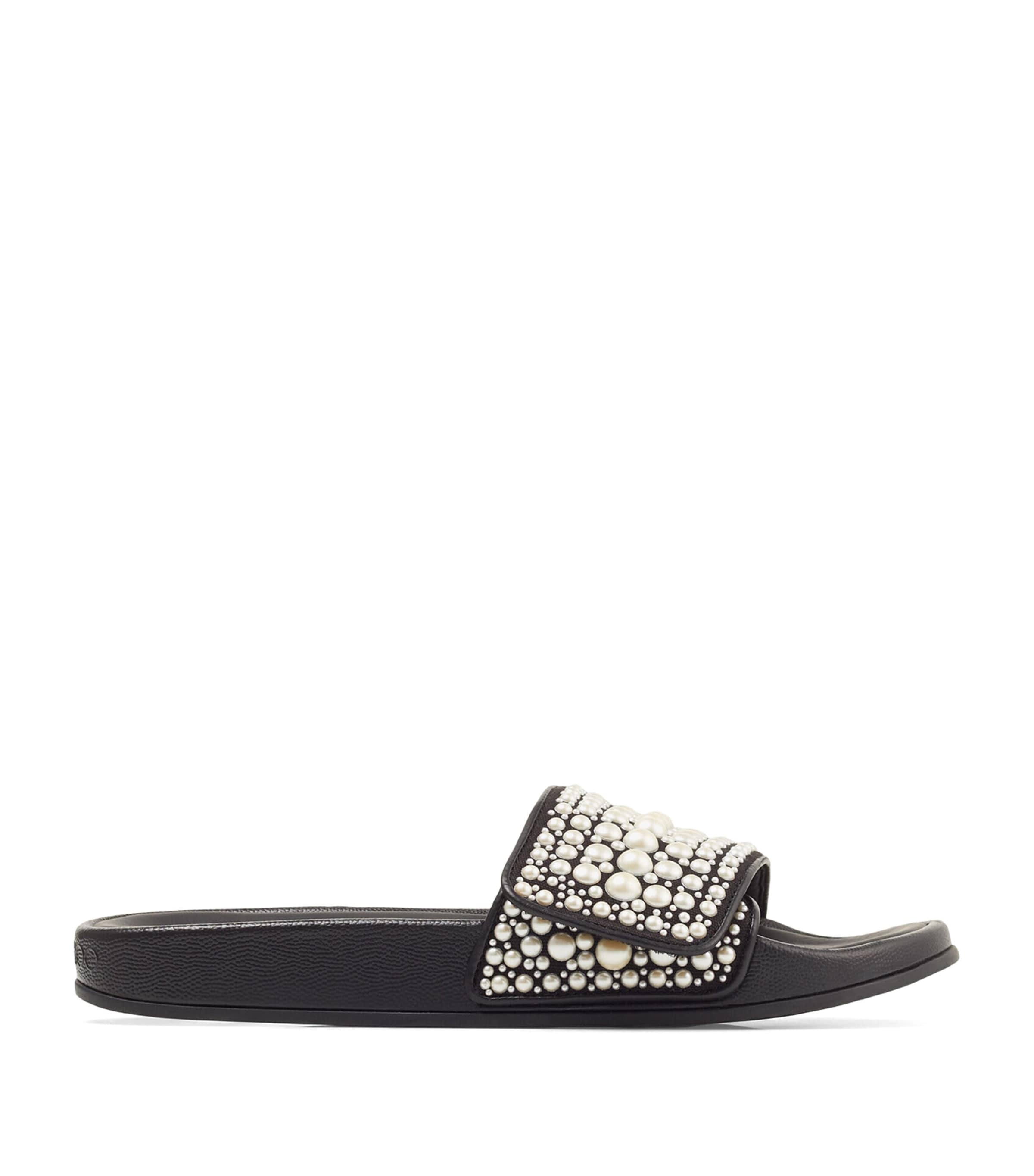 Jimmy Choo Fitz Embellished Canvas-leather Slides In Black