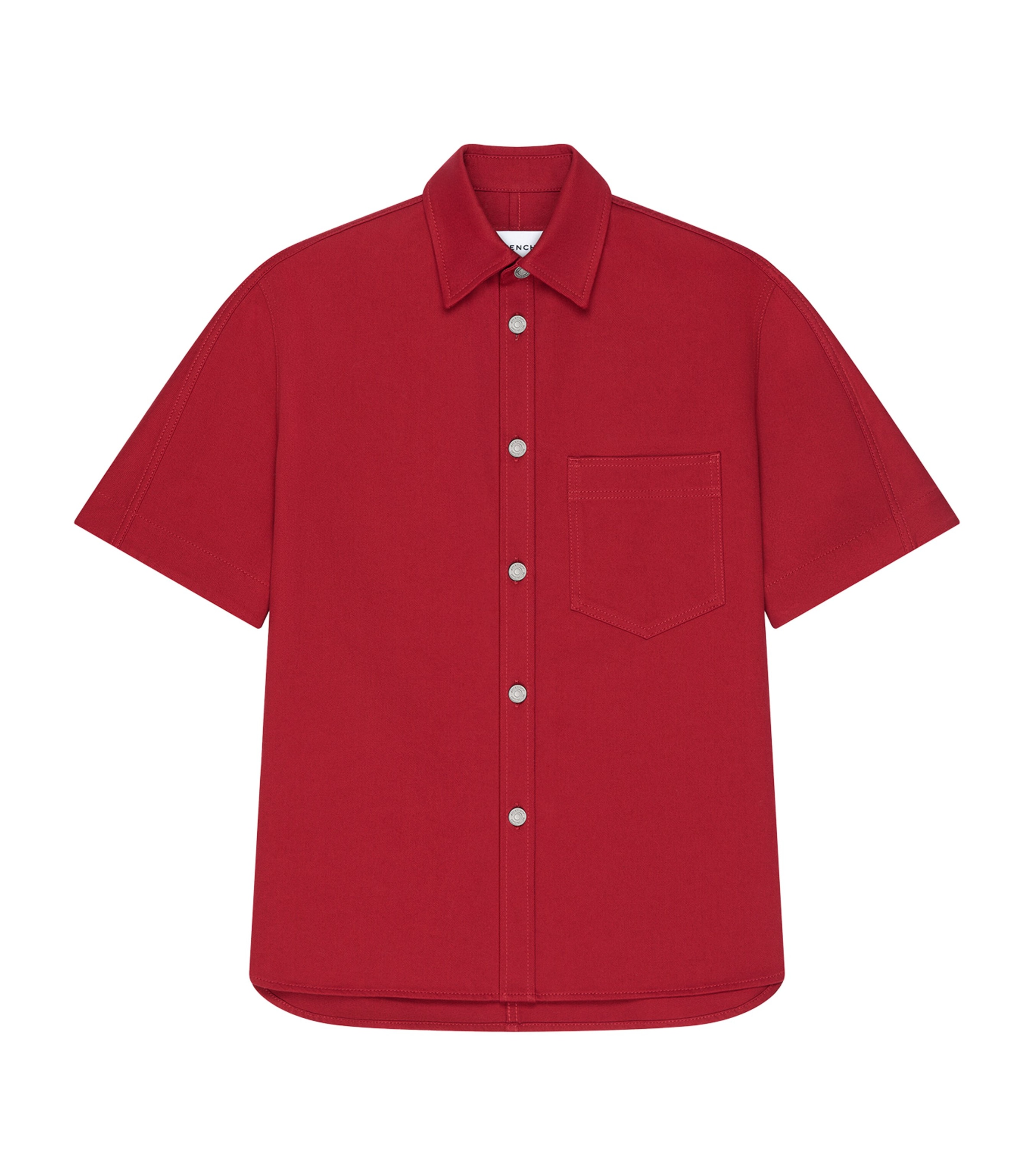 Leather-Detail Short-Sleeve Denim Shirt DARK RED Image 1