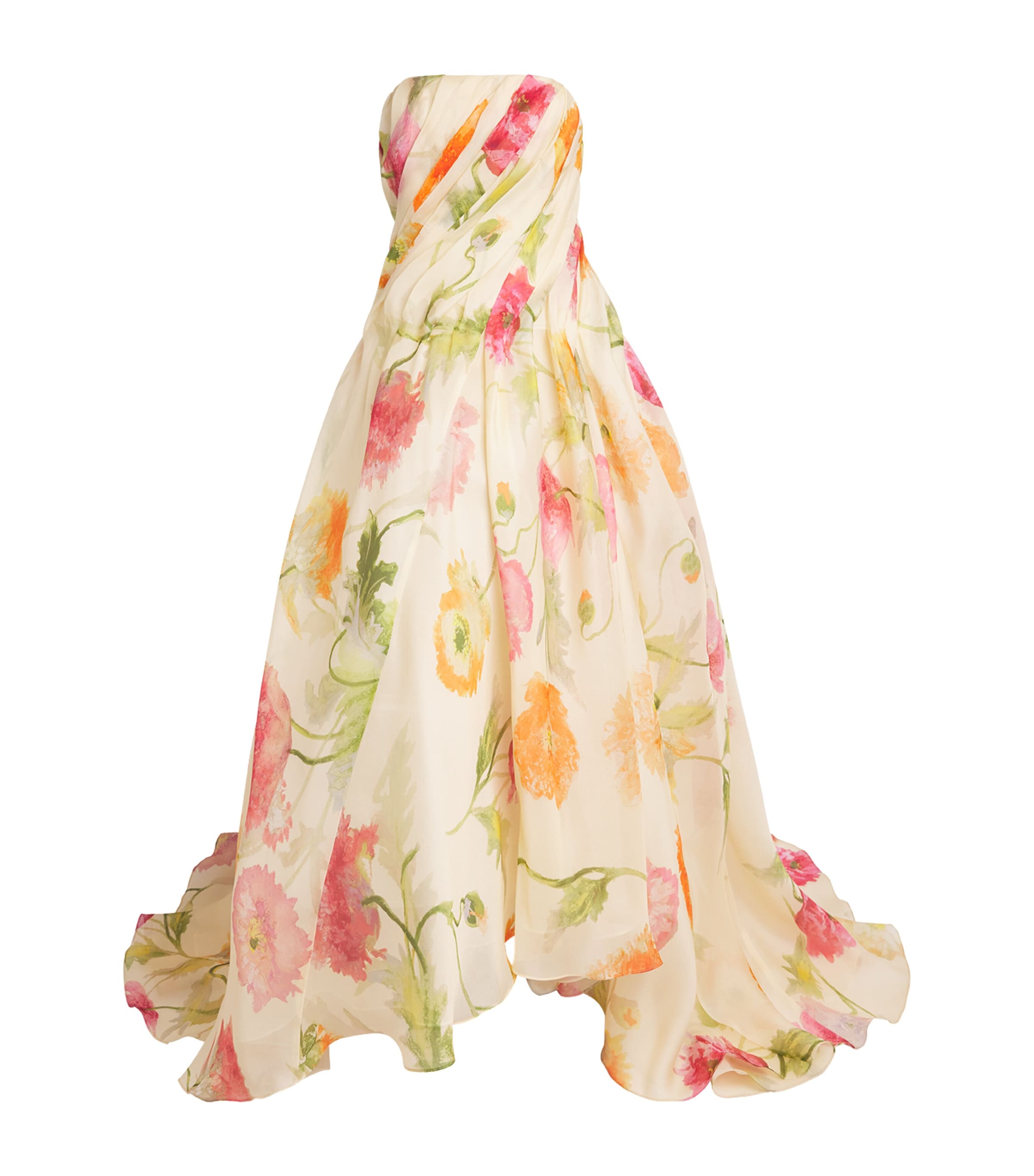 Carolina Herrera Womens Silk Organza Floral Gown Almond Multi Image 1