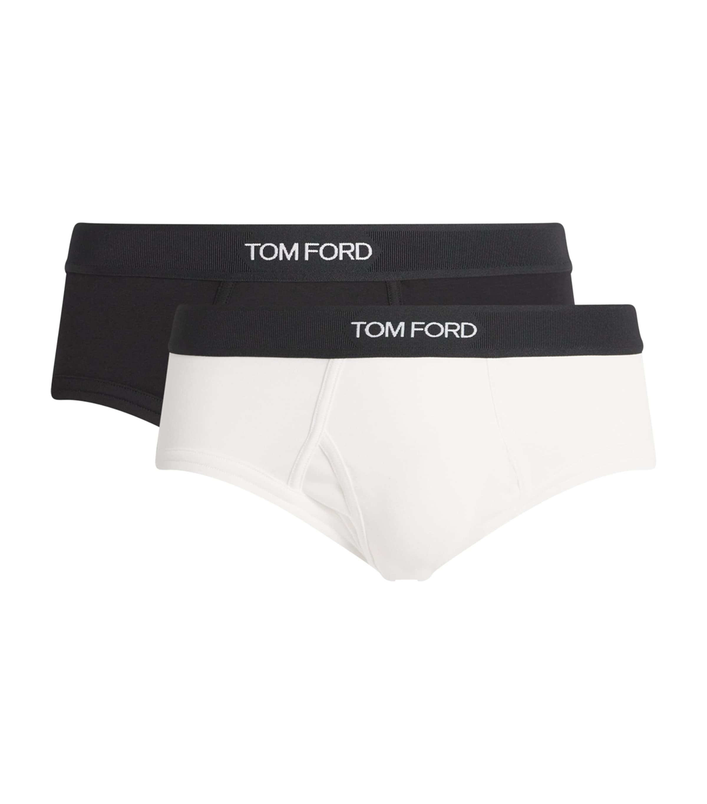 TOM FORD Mens Cotton-Stretch Logo Briefs (Pack of 2) Black/white Image 1
